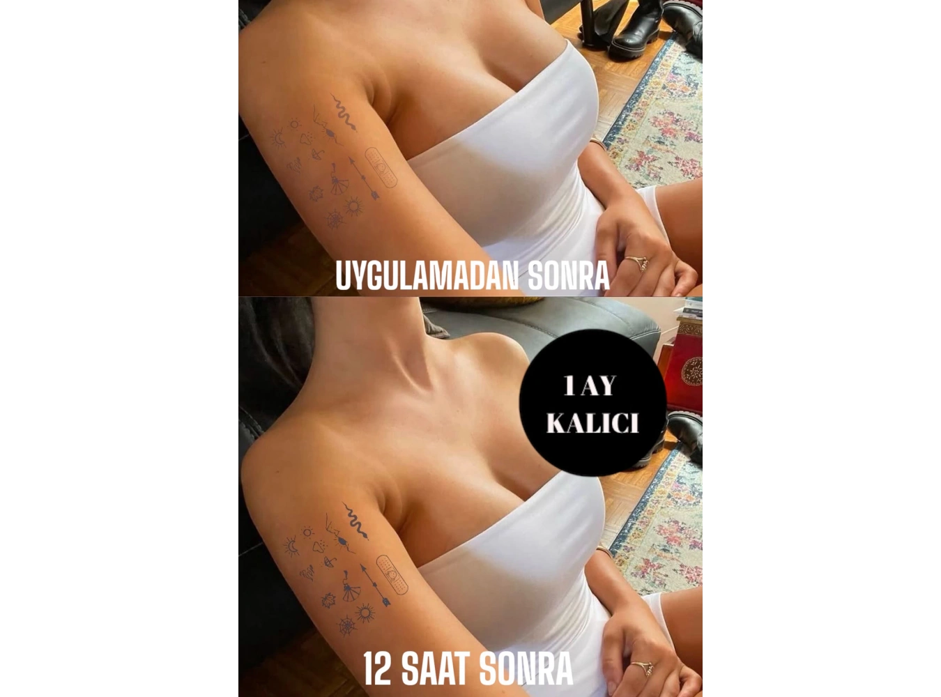 Karışık Figürlü 12 Saat Sonra Kararan Geçici Dövme Tattoo