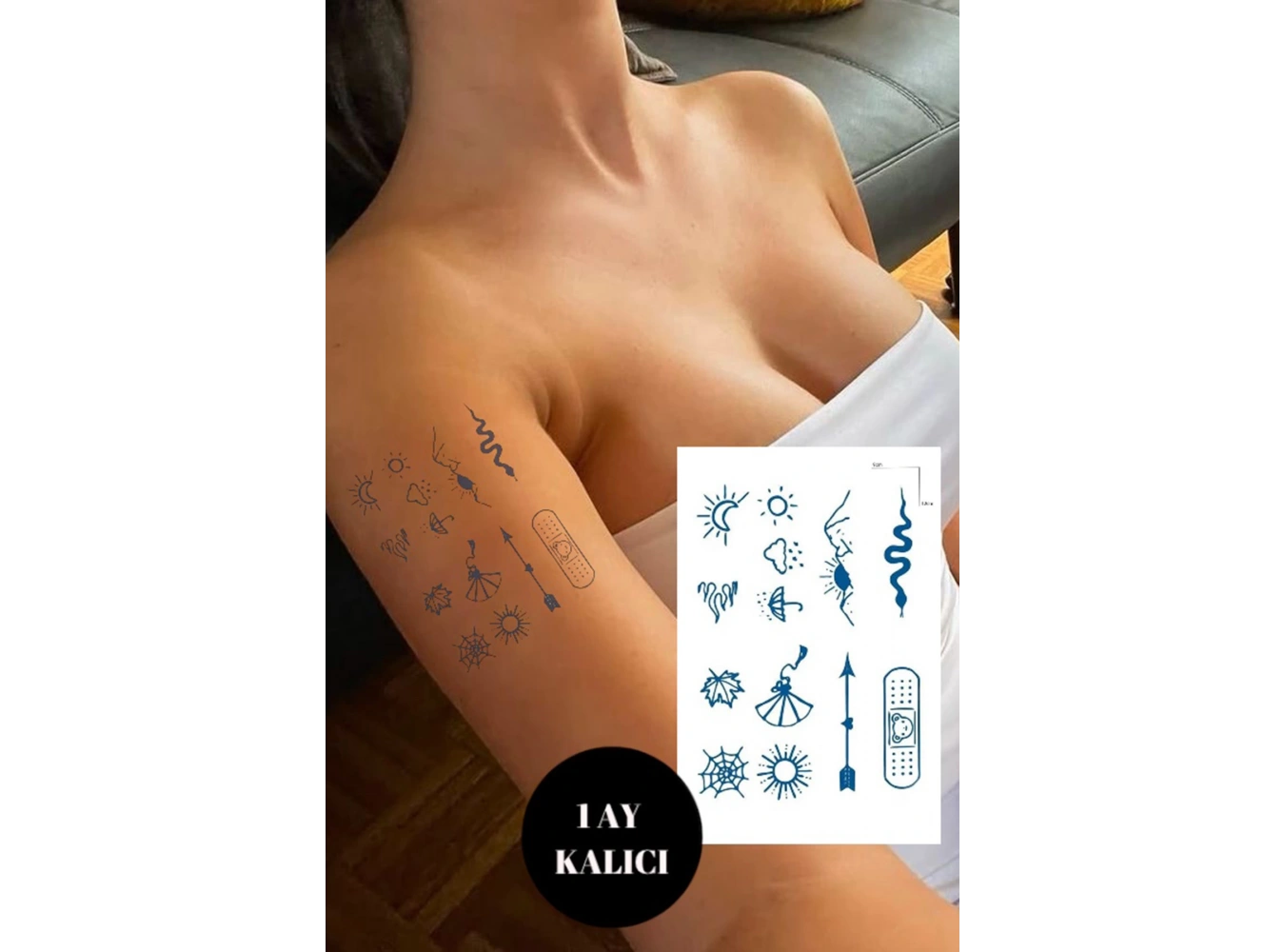 Karışık Figürlü 12 Saat Sonra Kararan Geçici Dövme Tattoo