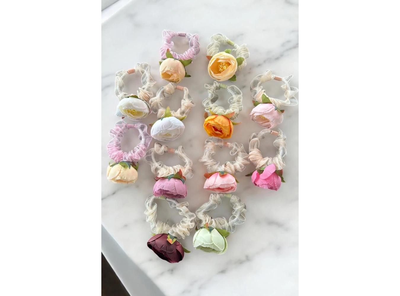 Karışık Renk 12li Çiçek Figürlü Simit Toka Set