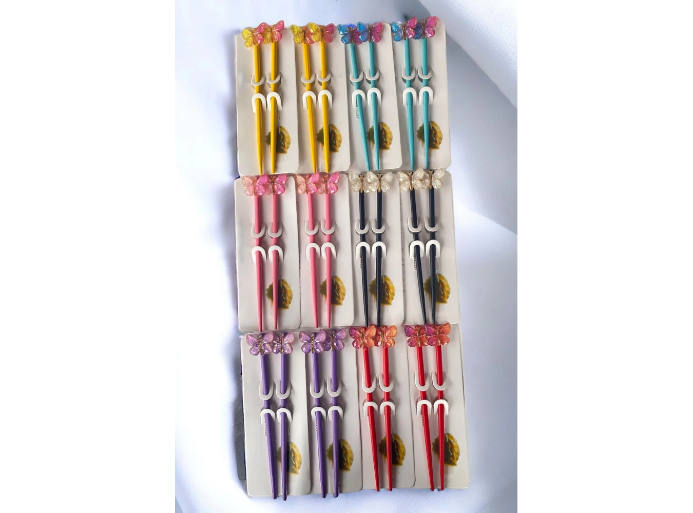 Karışık Renk 12li Kelebek Figürlü Topuz Kalemi