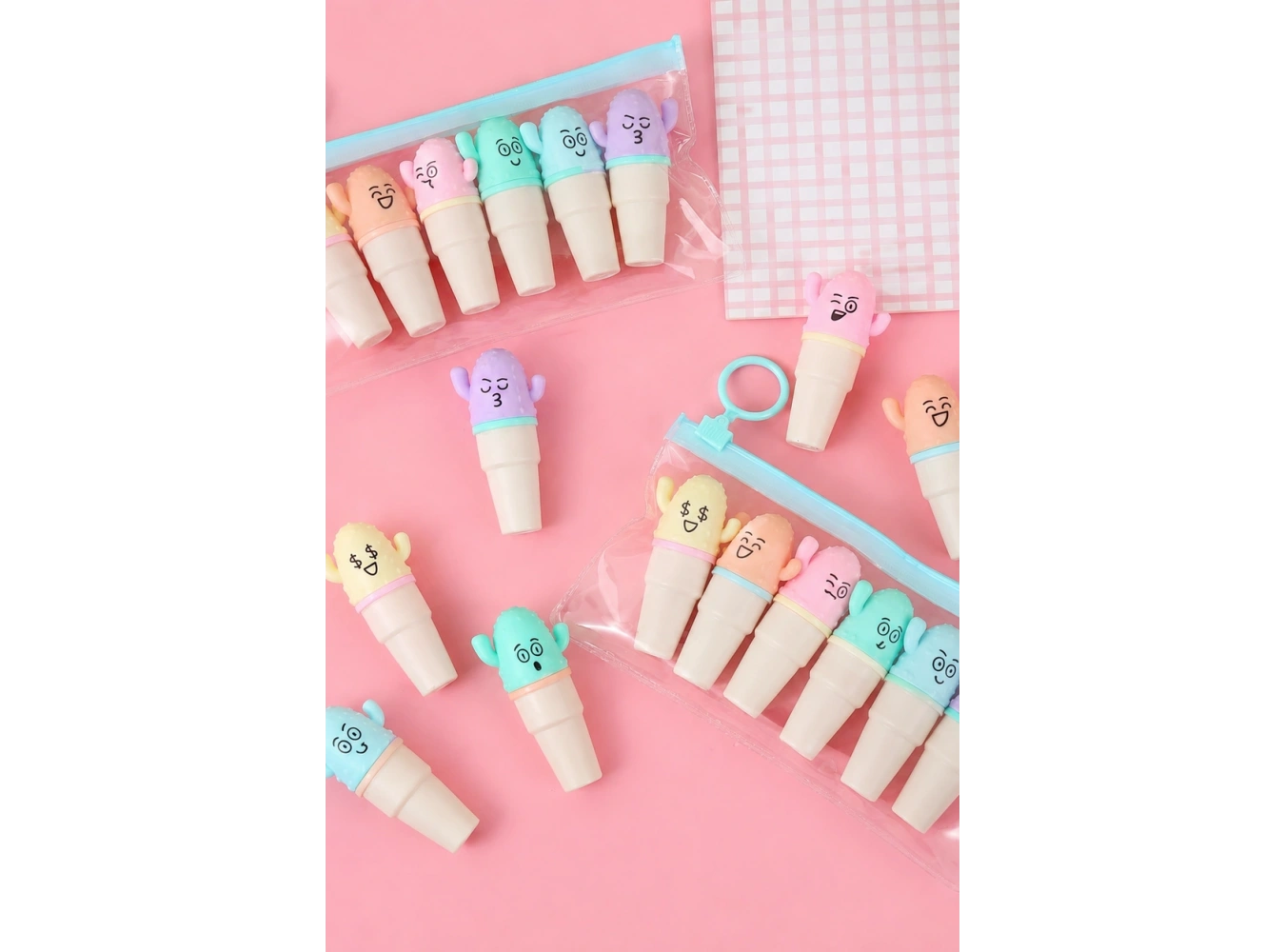Karışık Renk 6lı Kaktüs Figürlü Fosforlu Kalem Set