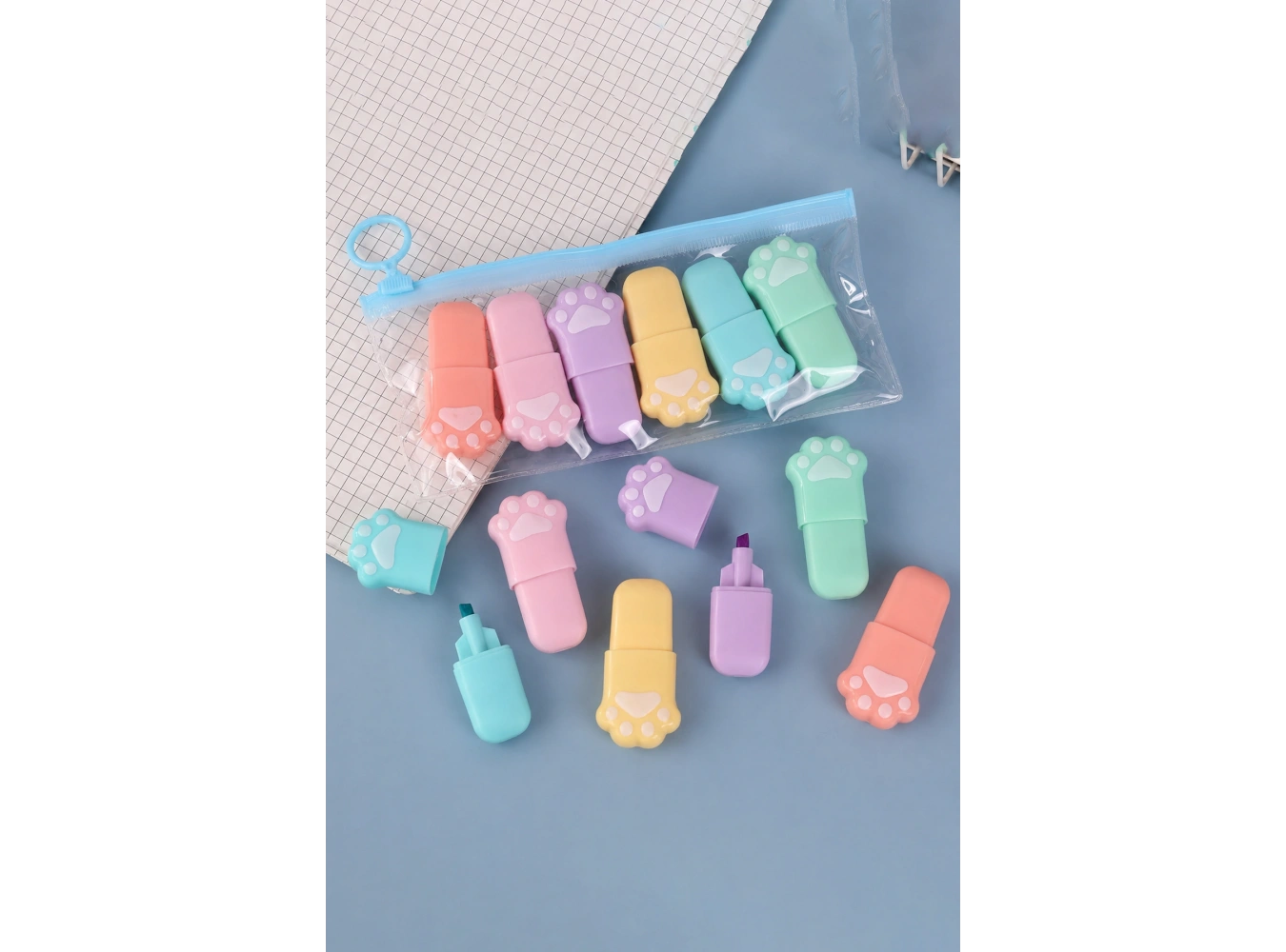 Karışık Renk 6lı Pati Figürlü Fosforlu Kalem Set