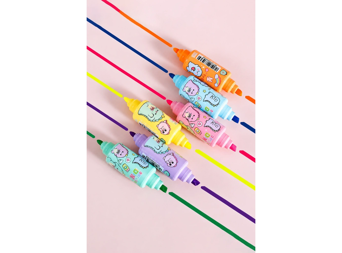 Karışık Renk 6lı Şeker Figürlü Fosforlu Kalem Set