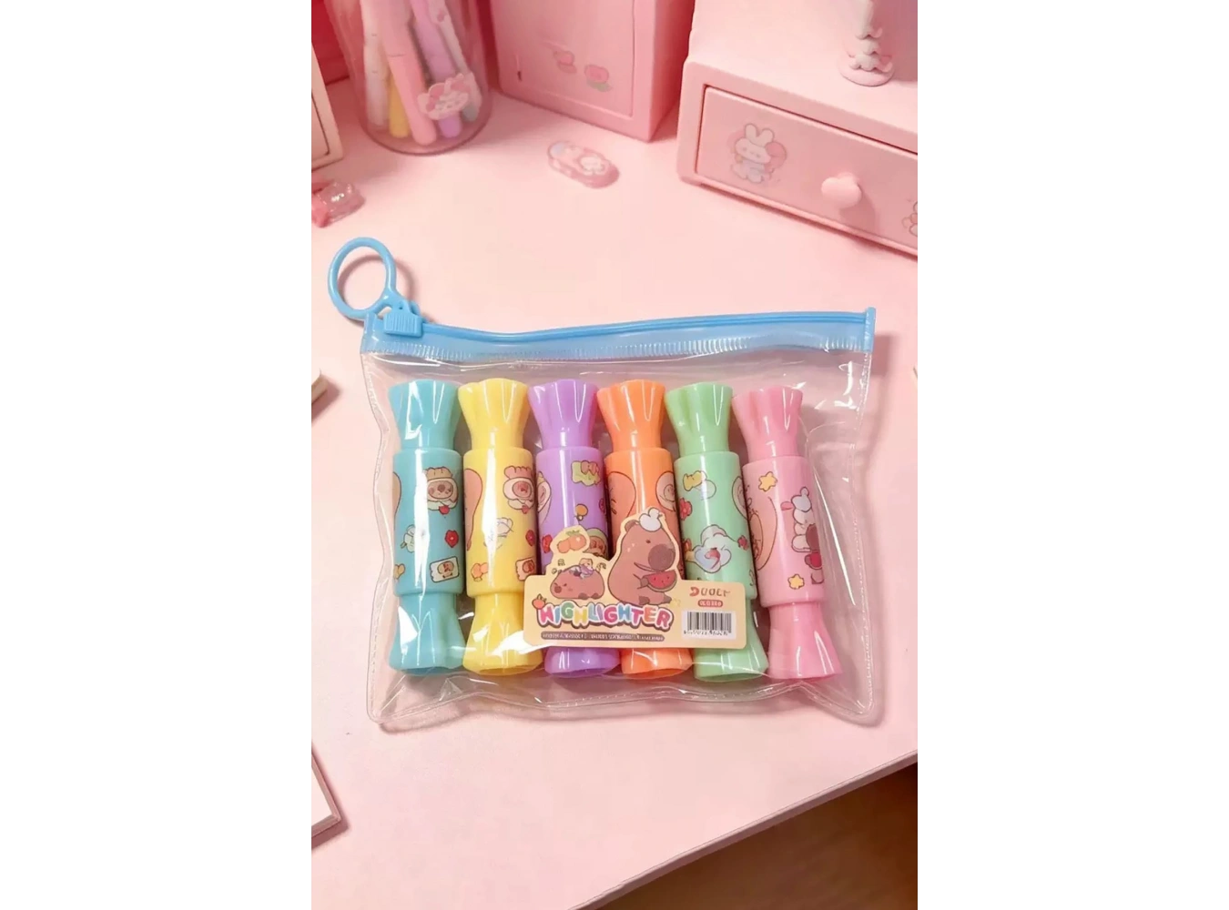 Karışık Renk 6lı Şeker Figürlü Fosforlu Kalem Set