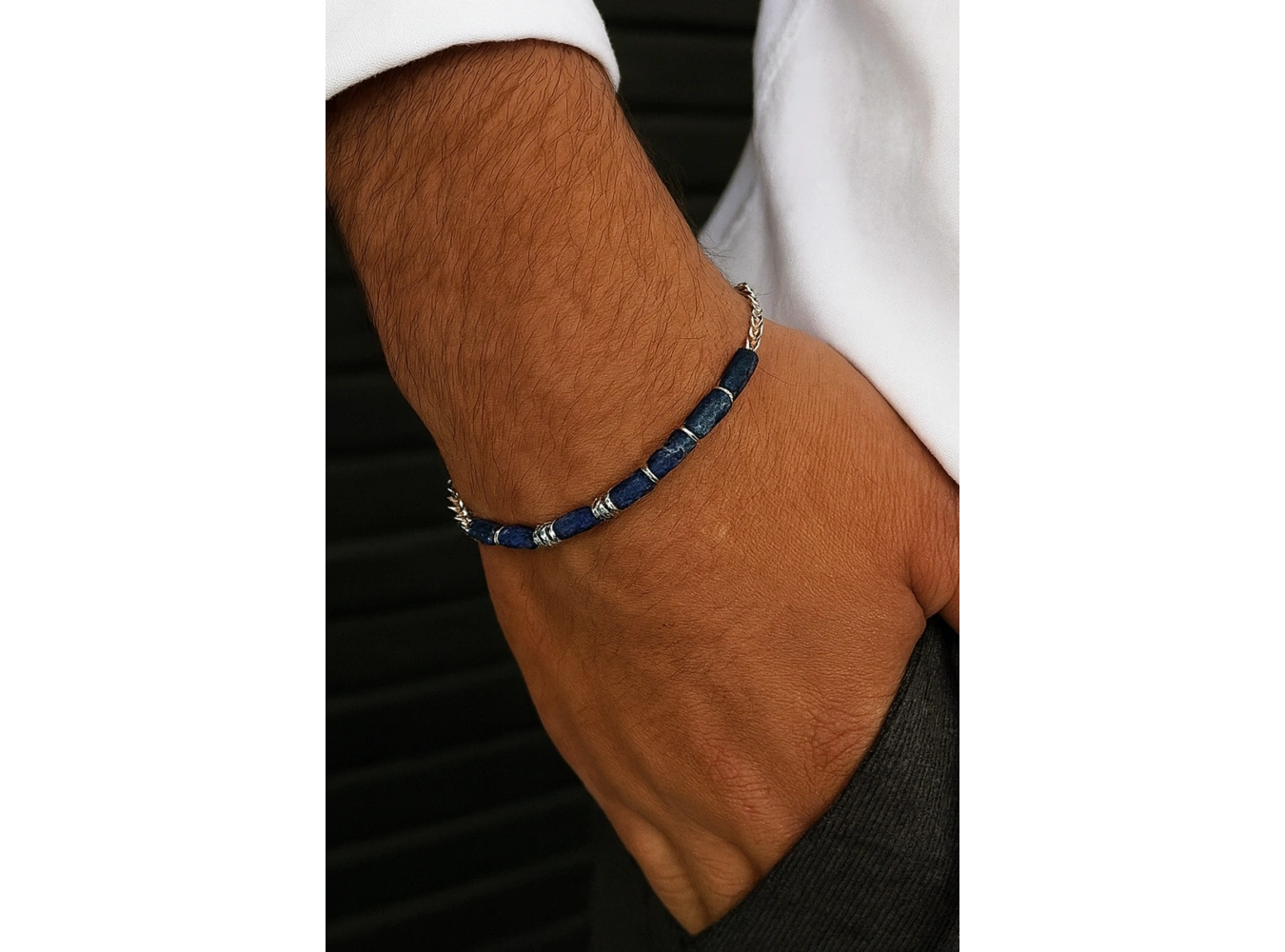 Karışık Renk Boncuk Detaylı Çelik Erkek Bileklik