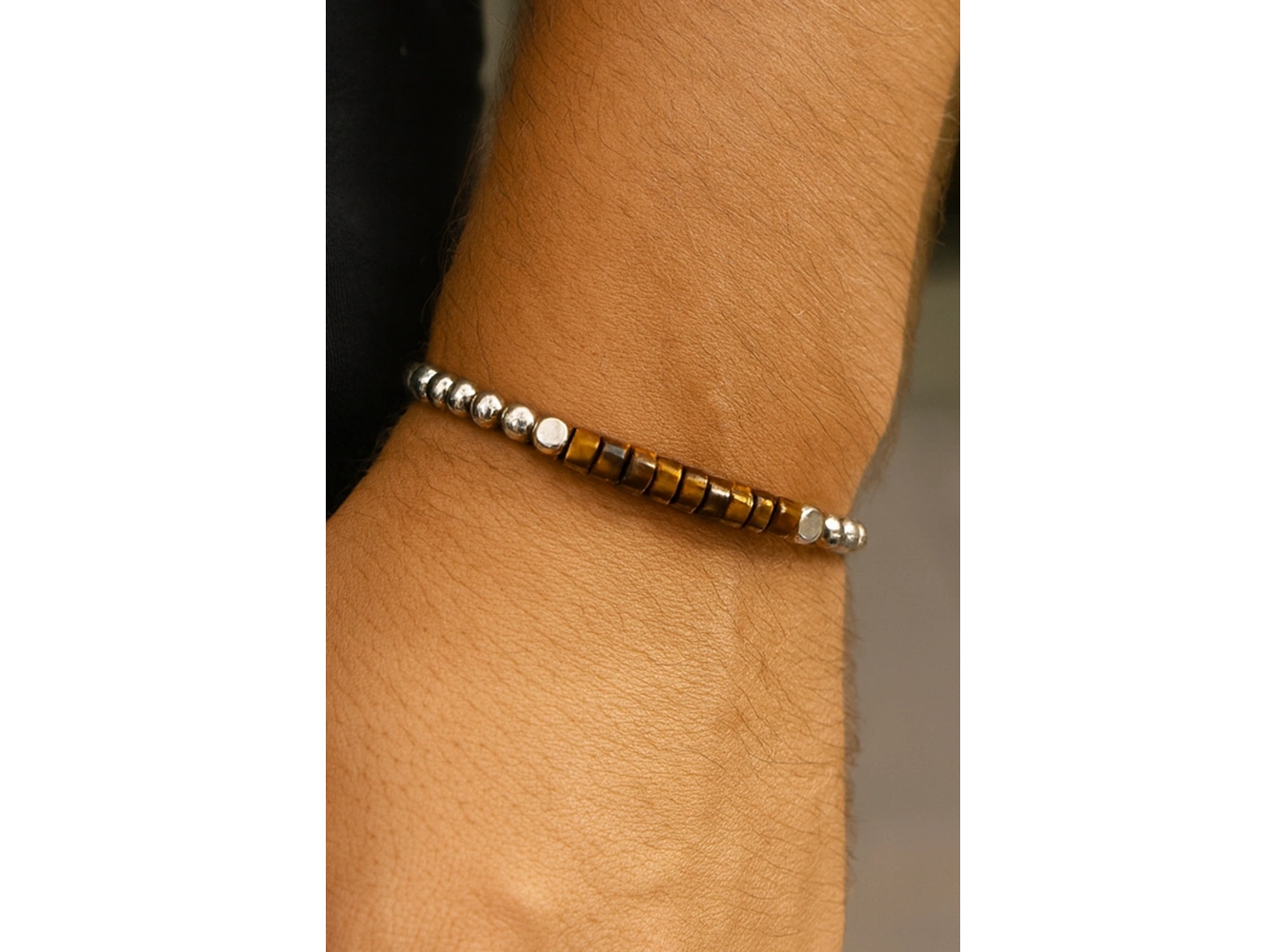 Karışık Renk Boncuk Detaylı Çelik Erkek Bileklik