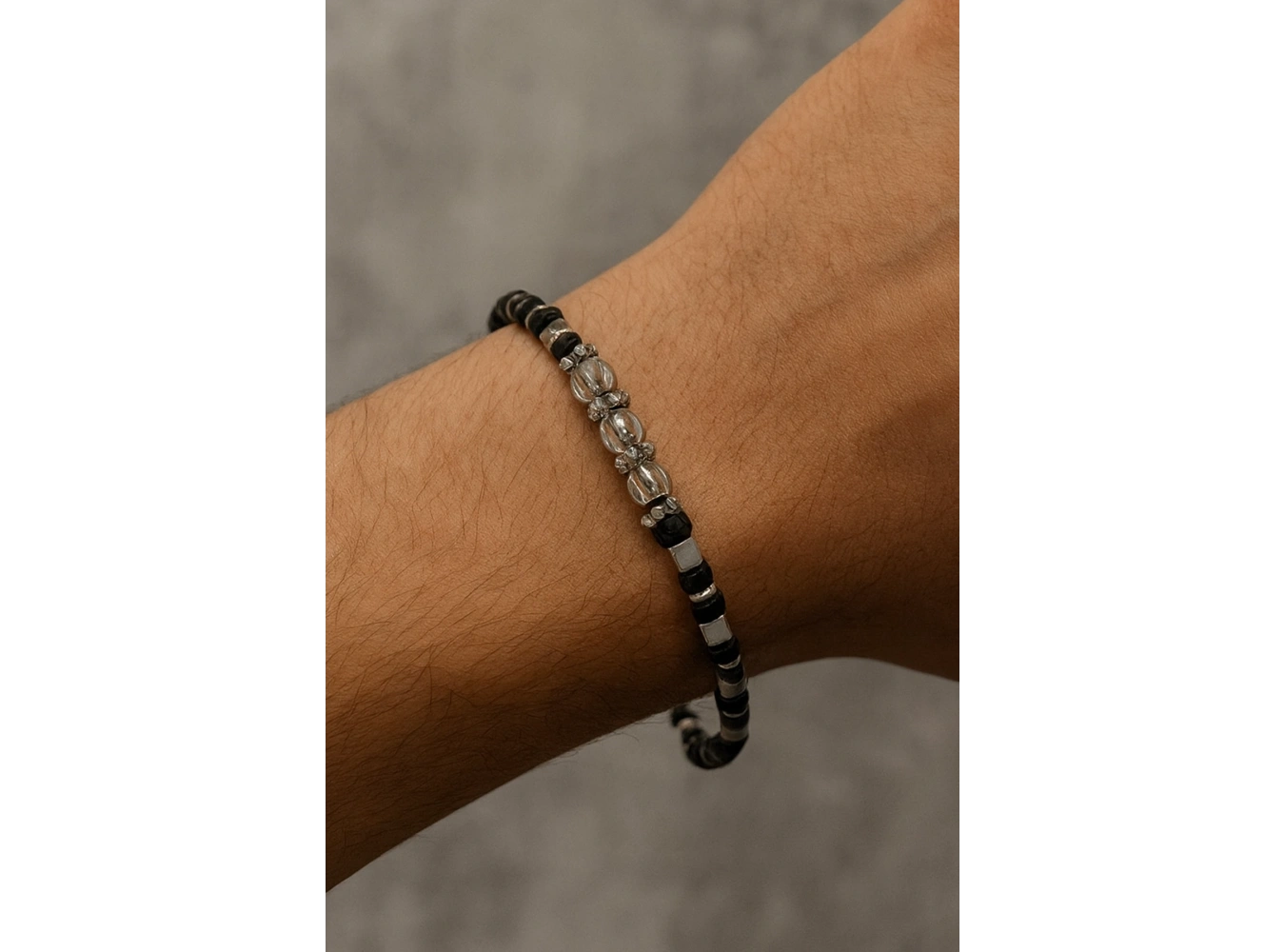 Karışık Renk Boncuk Detaylı Çelik Erkek Bileklik