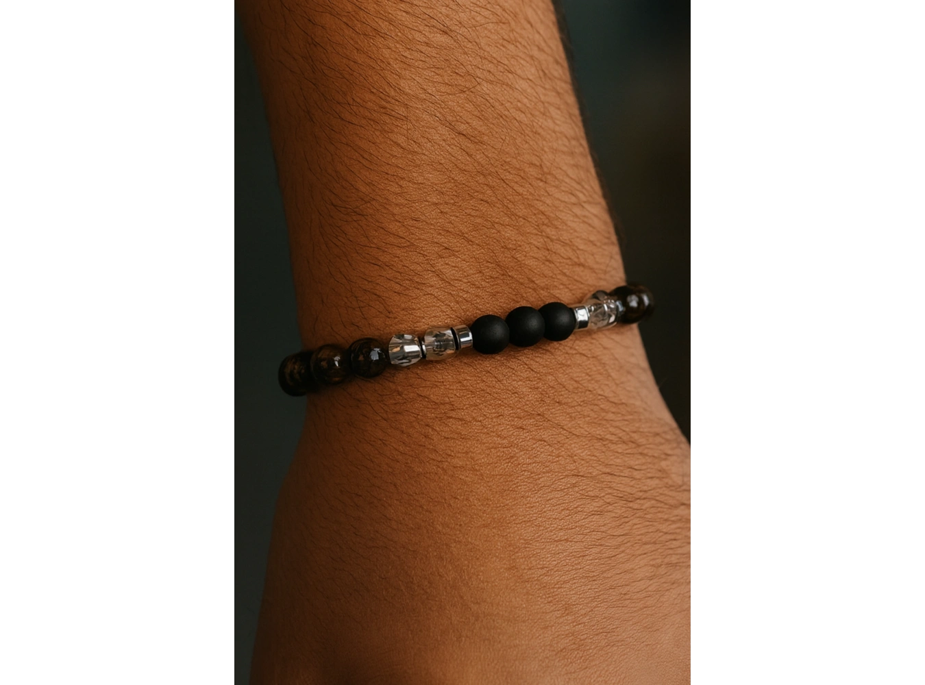 Karışık Renk Boncuk Detaylı Çelik Erkek Bileklik