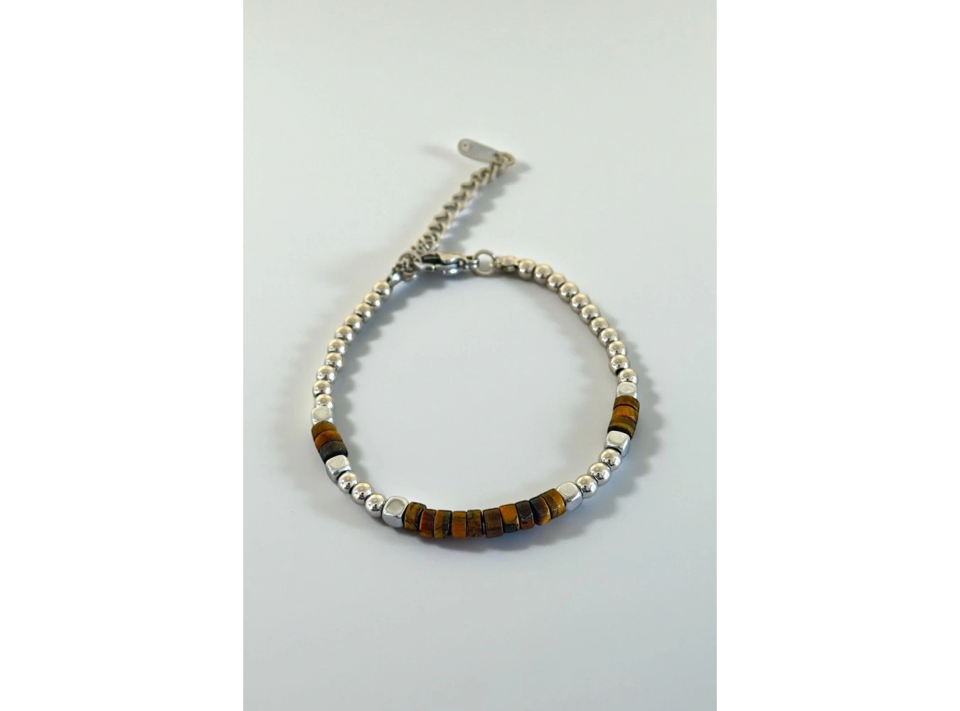 Karışık Renk Boncuk Detaylı Çelik Erkek Bileklik