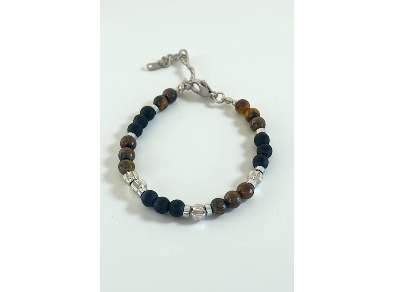 Karışık Renk Boncuk Detaylı Çelik Erkek Bileklik