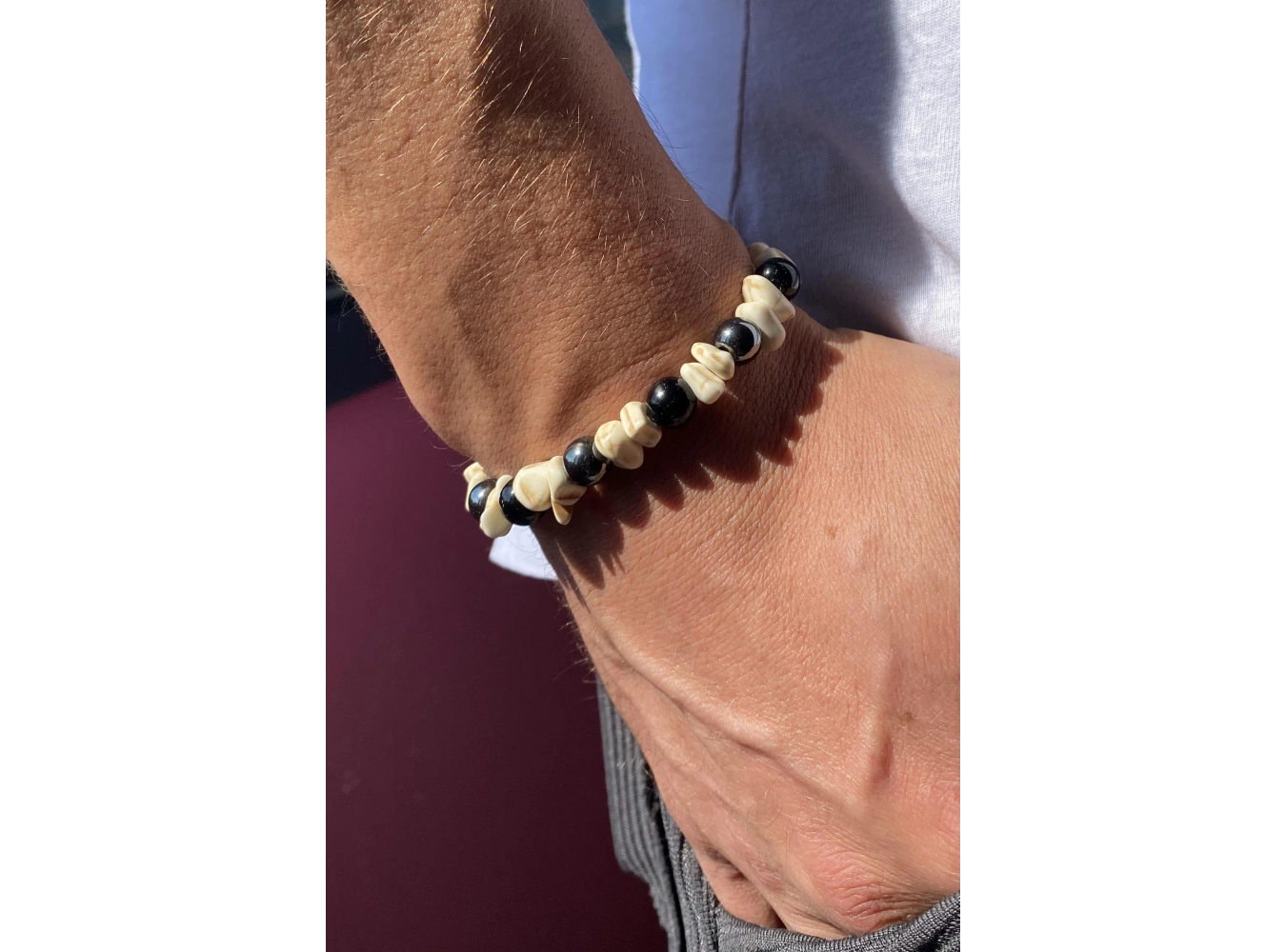 Karışık Renk Boncuk Detaylı Erkek Bileklik