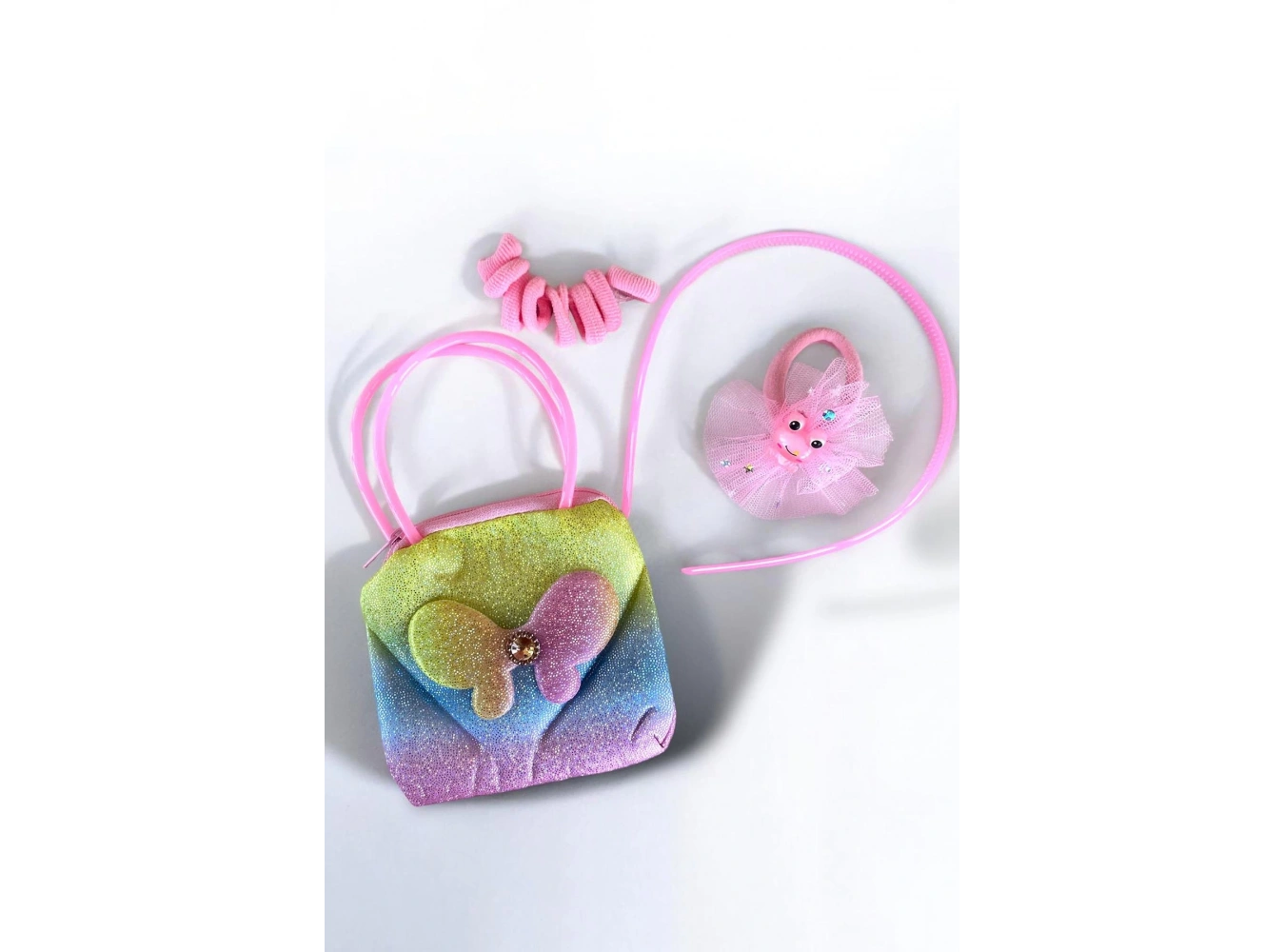 Karışık Renk Çanta, Toka, Taç Set