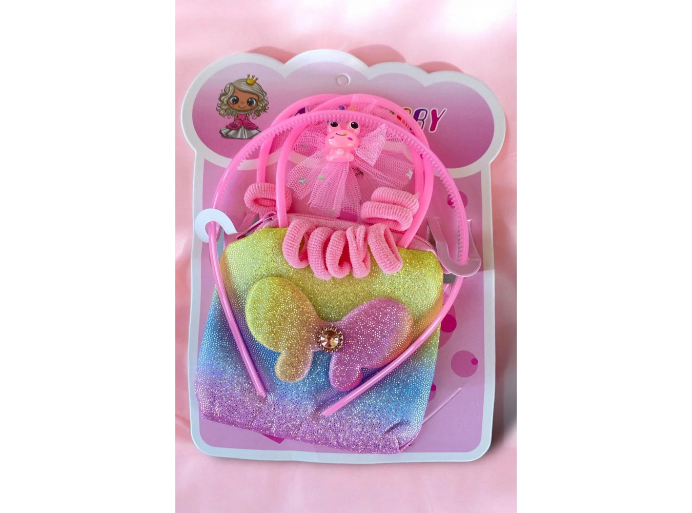 Karışık Renk Çanta, Toka, Taç Set