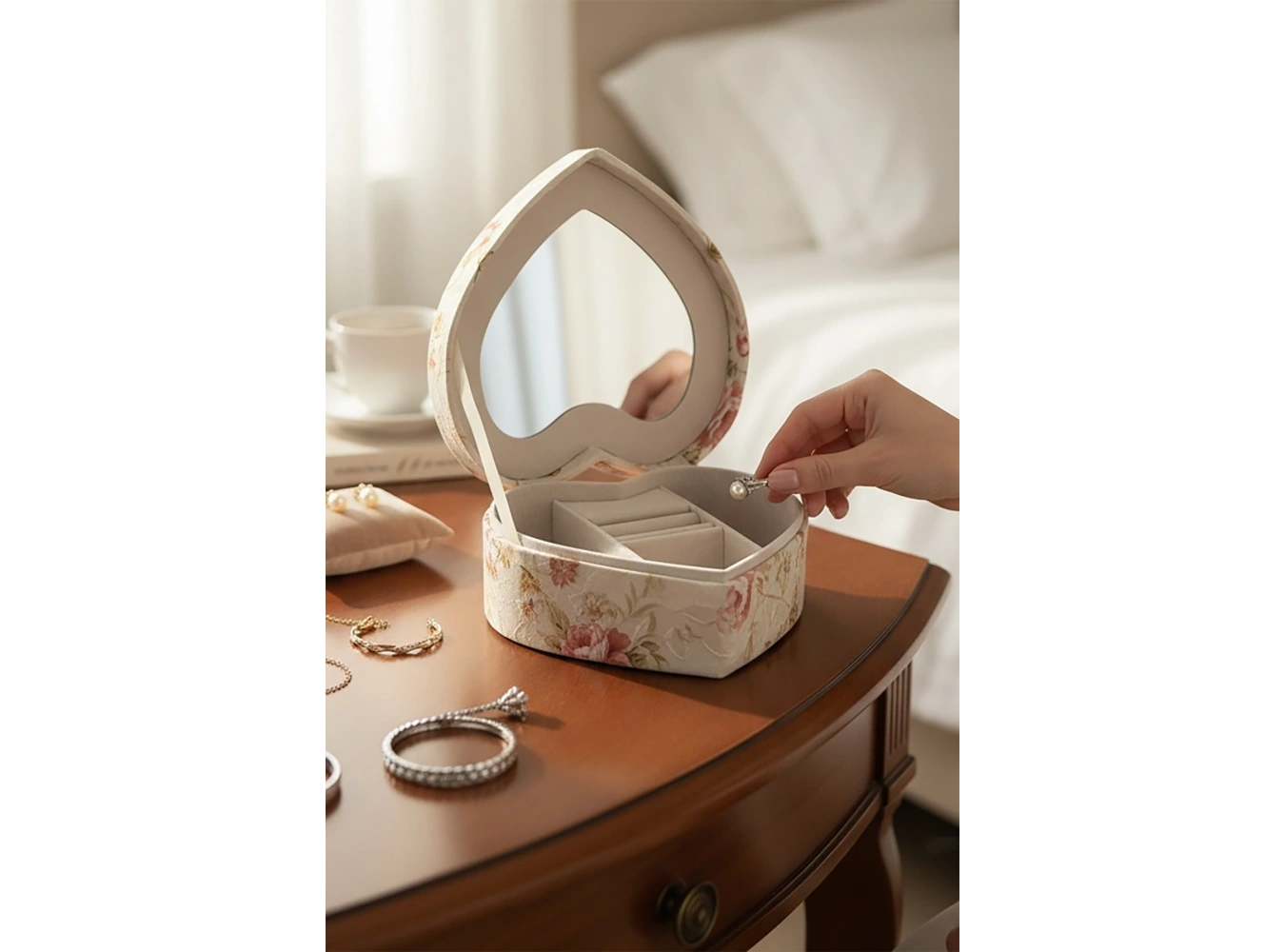 Karışık Renk Çiçek Figürlü Ayna Detaylı Çekmeceli Takı Organizeri