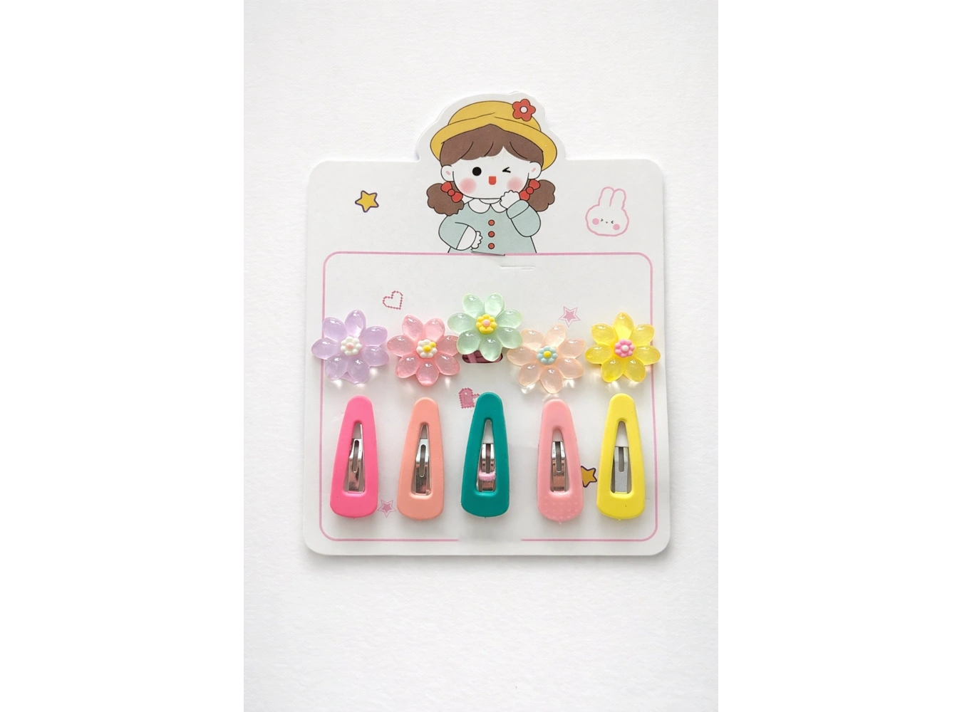 Karışık Renk Çiçek Figürlü Lastik Toka Ve Yan Toka Set