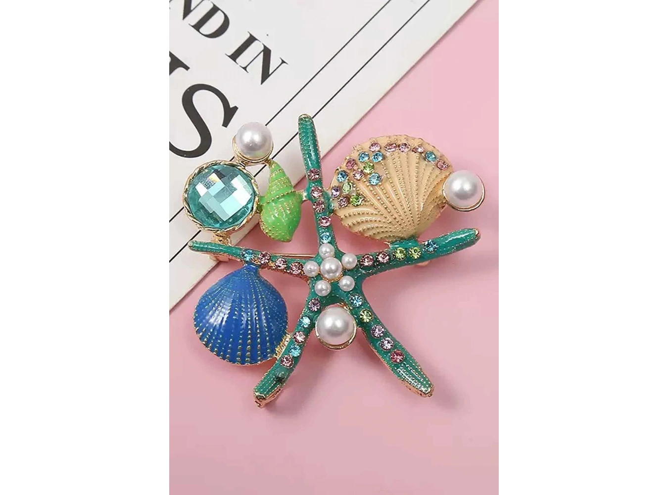 Karışık Renk Deniz Yıldızı Figürlü Taşlı Broş
