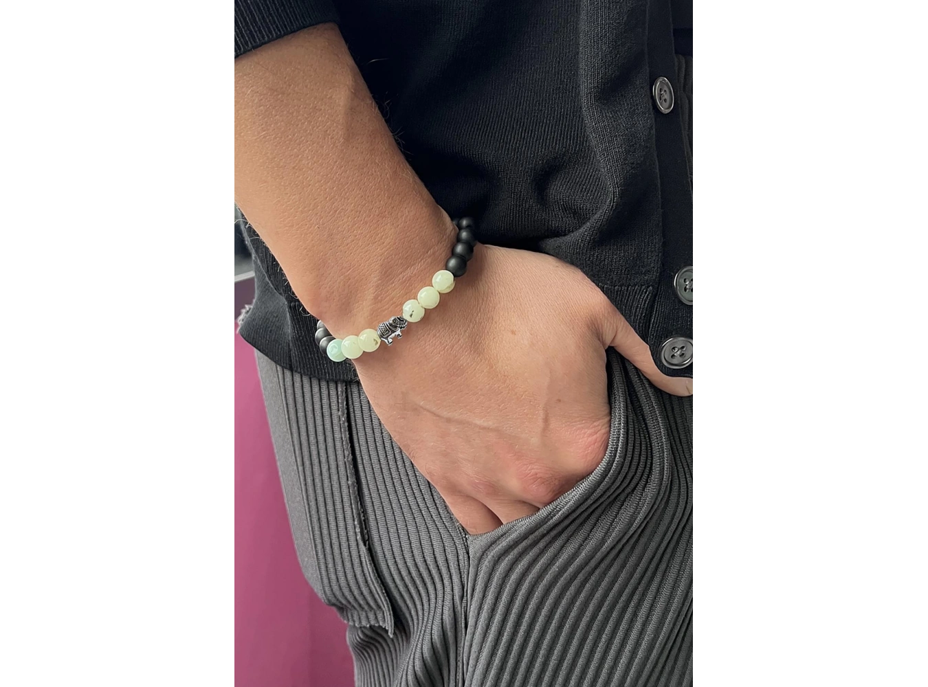 Karışık Renk Fil Figürlü Boncuk Detaylı Erkek Bileklik