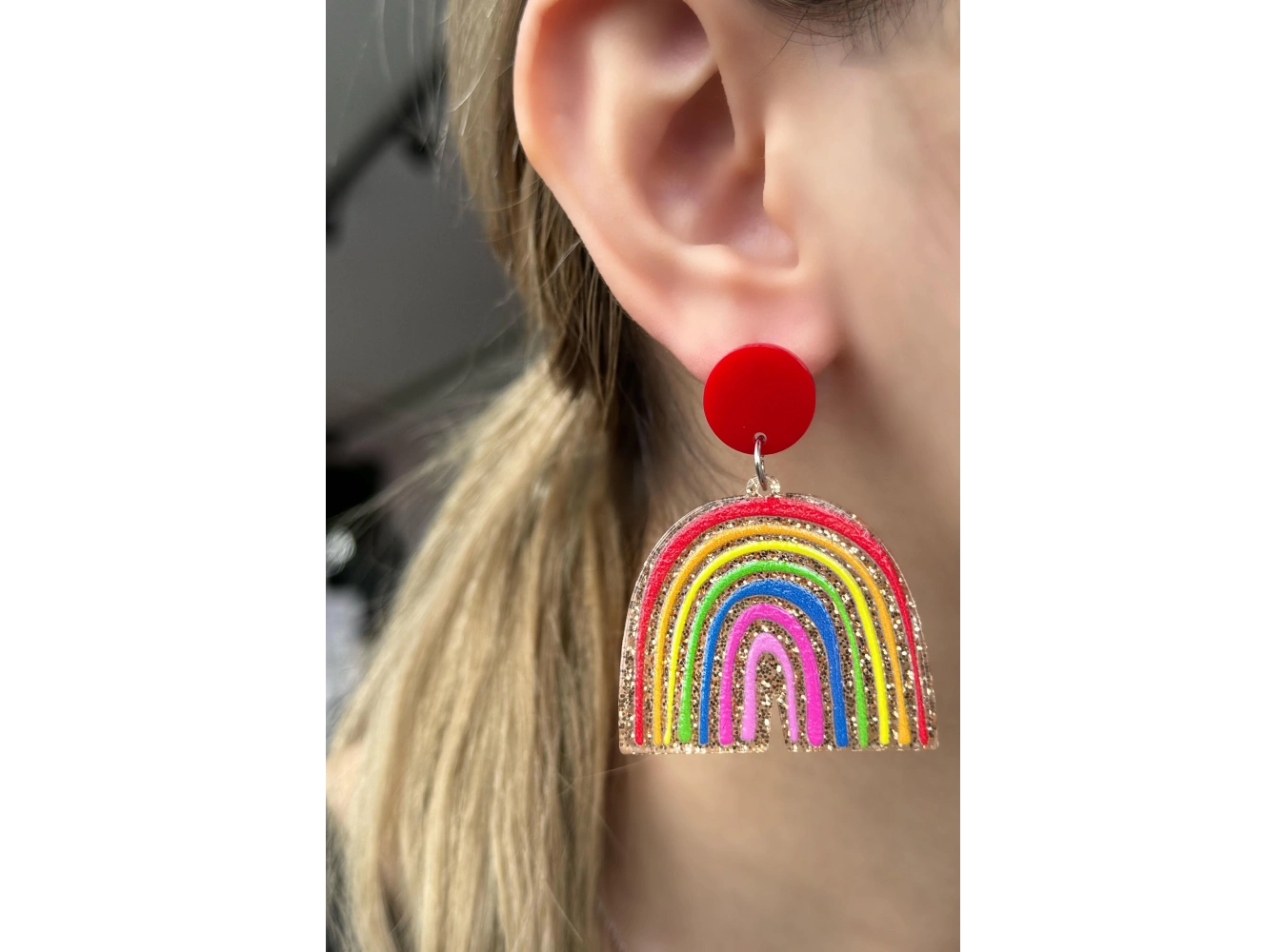 Karışık Renk Gökkuşağı Figürlü Sallantılı Küpe (Çift)