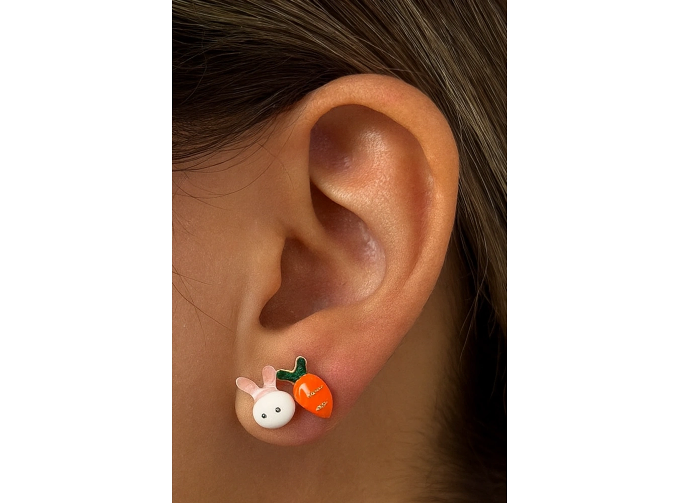 Karışık Renk Havuç Ve Tavşan Figürlü Çocuk Küpe (Çift)