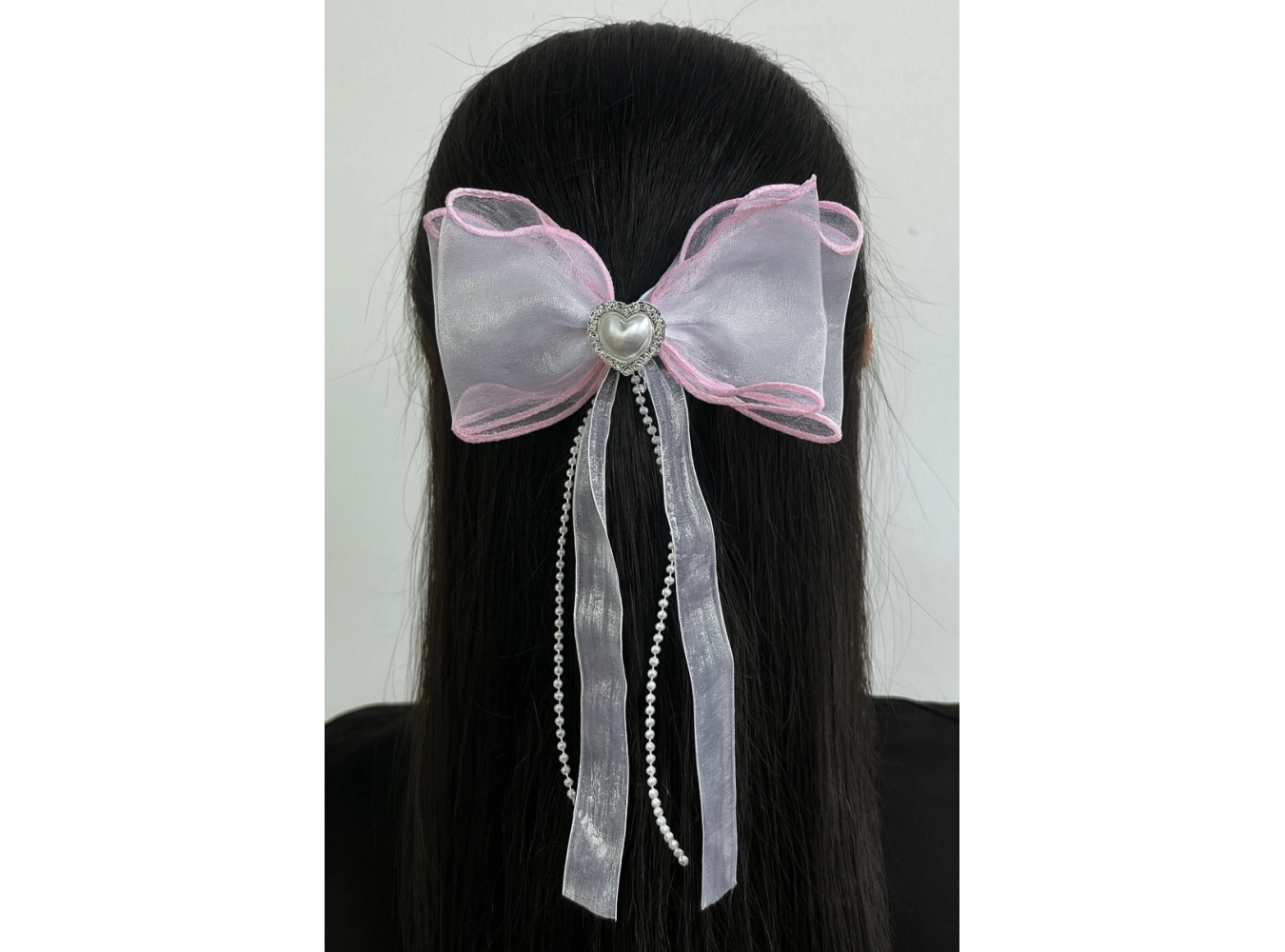 Karışık Renk İnci Ve Kalp Detaylı Kurdele Otomat Toka