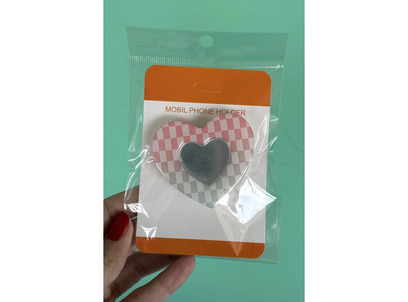 Karışık Renk Kalp Figürlü Ayna Detaylı  3D Telefon Tutacağı