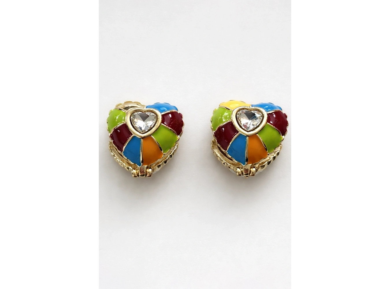 Karışık Renk Kalp Figürlü Çift Taraflı Taş Detaylı Küpe (Çift)