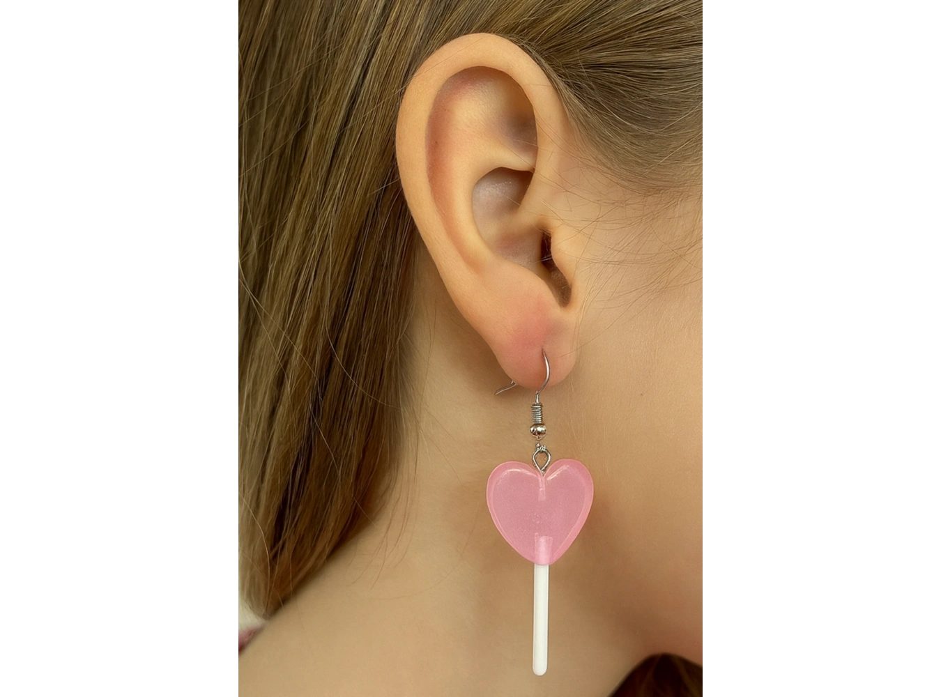 Karışık Renk Kalp Lolipop Figürlü Çocuk Küpe (Çift)