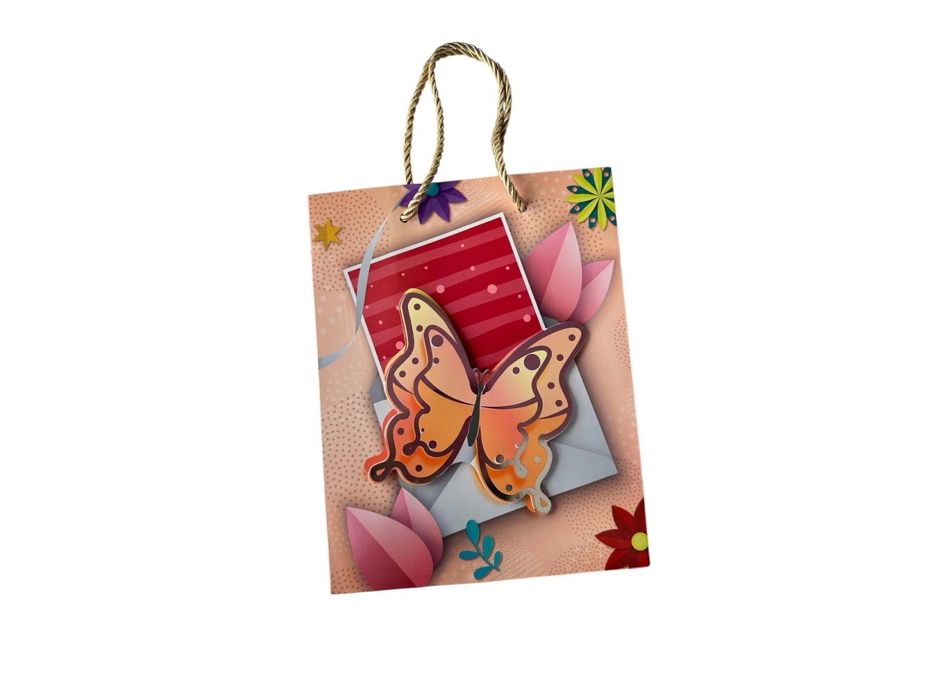 Karışık Renk Kelebek Figürlü 3D Görünümlü Karton Çanta
