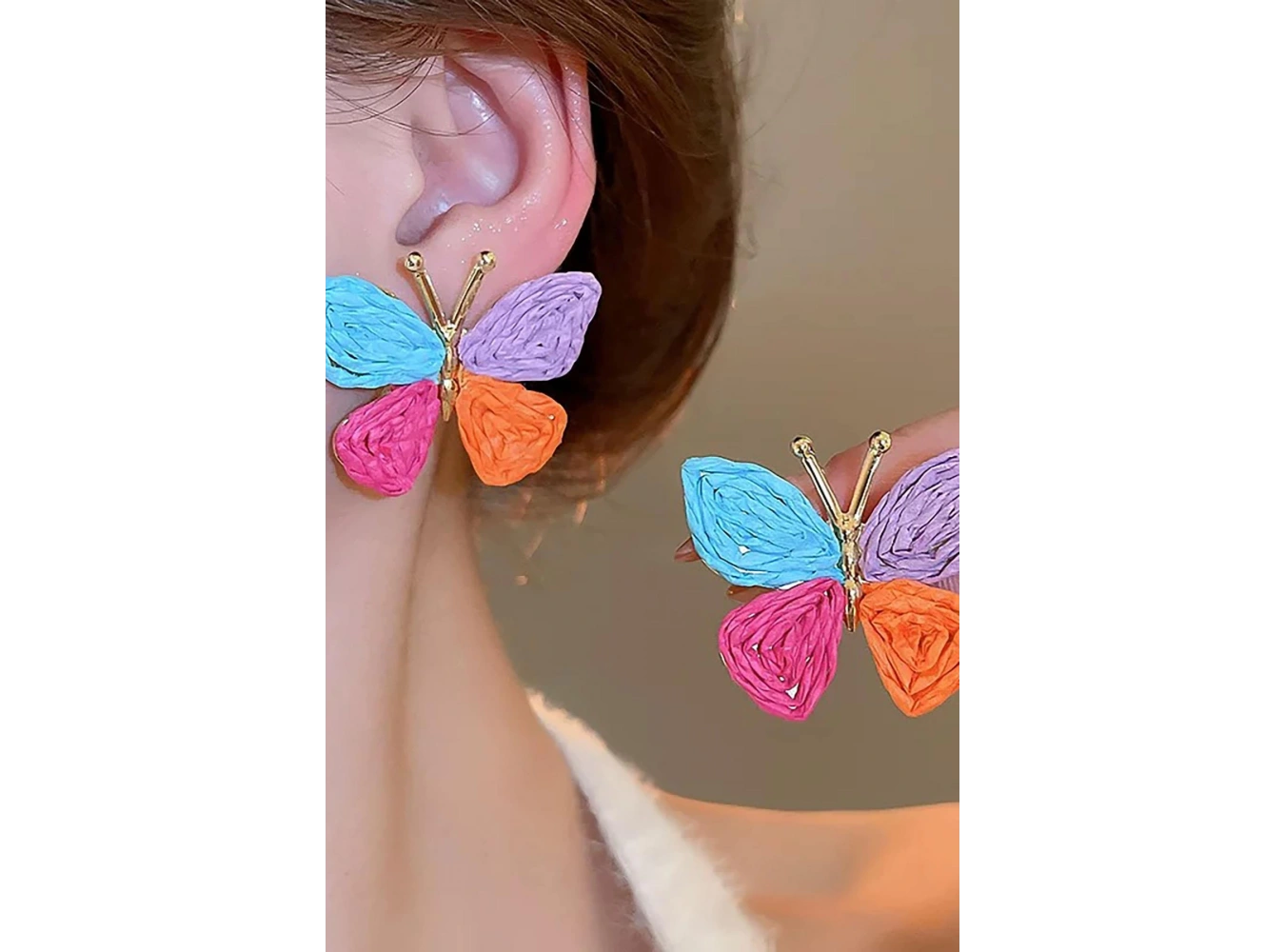 Karışık Renk Kelebek Figürlü Küpe (Çift)