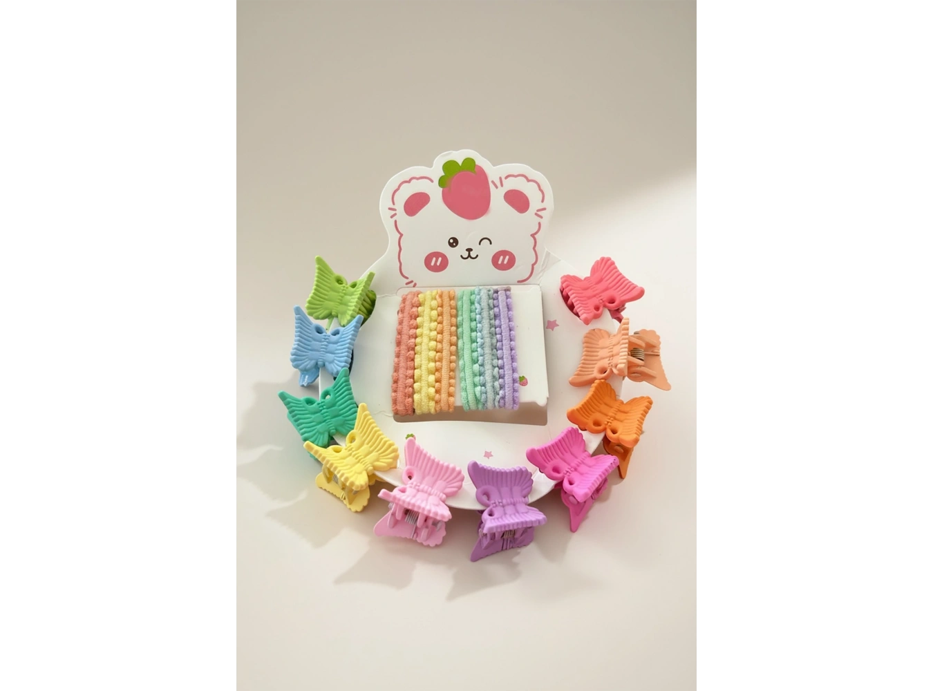 Karışık Renk Kelebek Figürlü Lastik Toka Ve Yan Toka Set