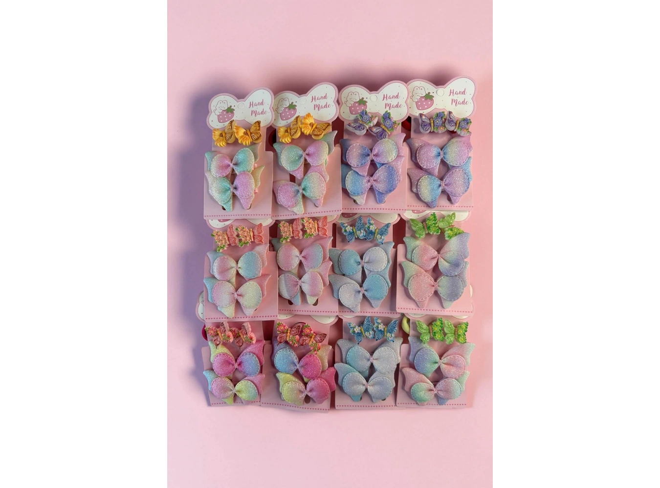 Karışık Renk Kelebek Figürlü Lastik Toka Ve Yan Toka Set