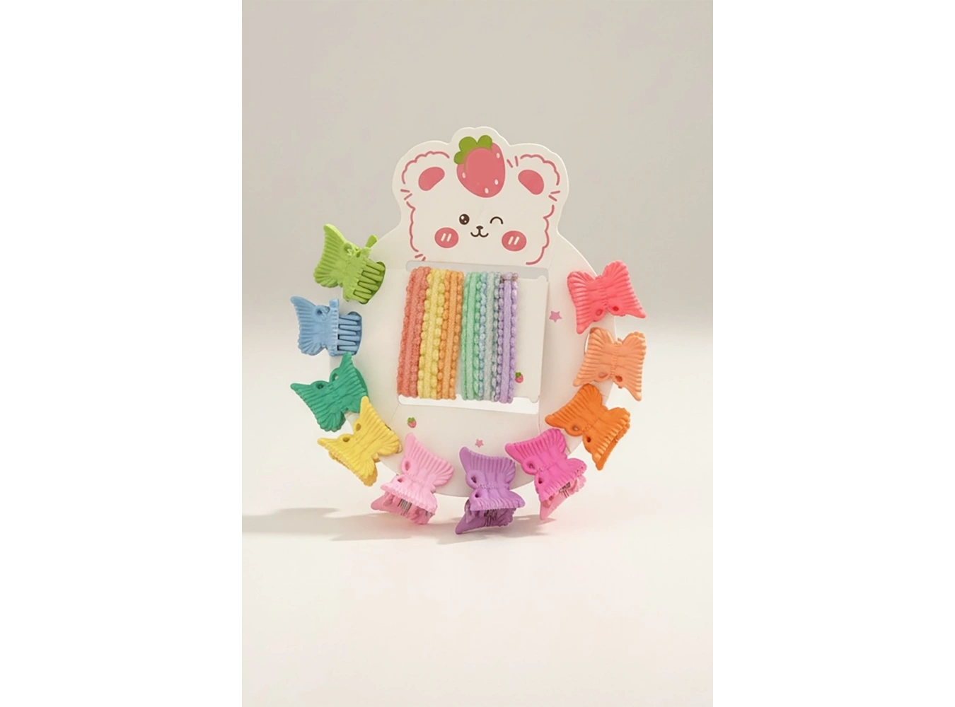 Karışık Renk Kelebek Figürlü Lastik Toka Ve Yan Toka Set