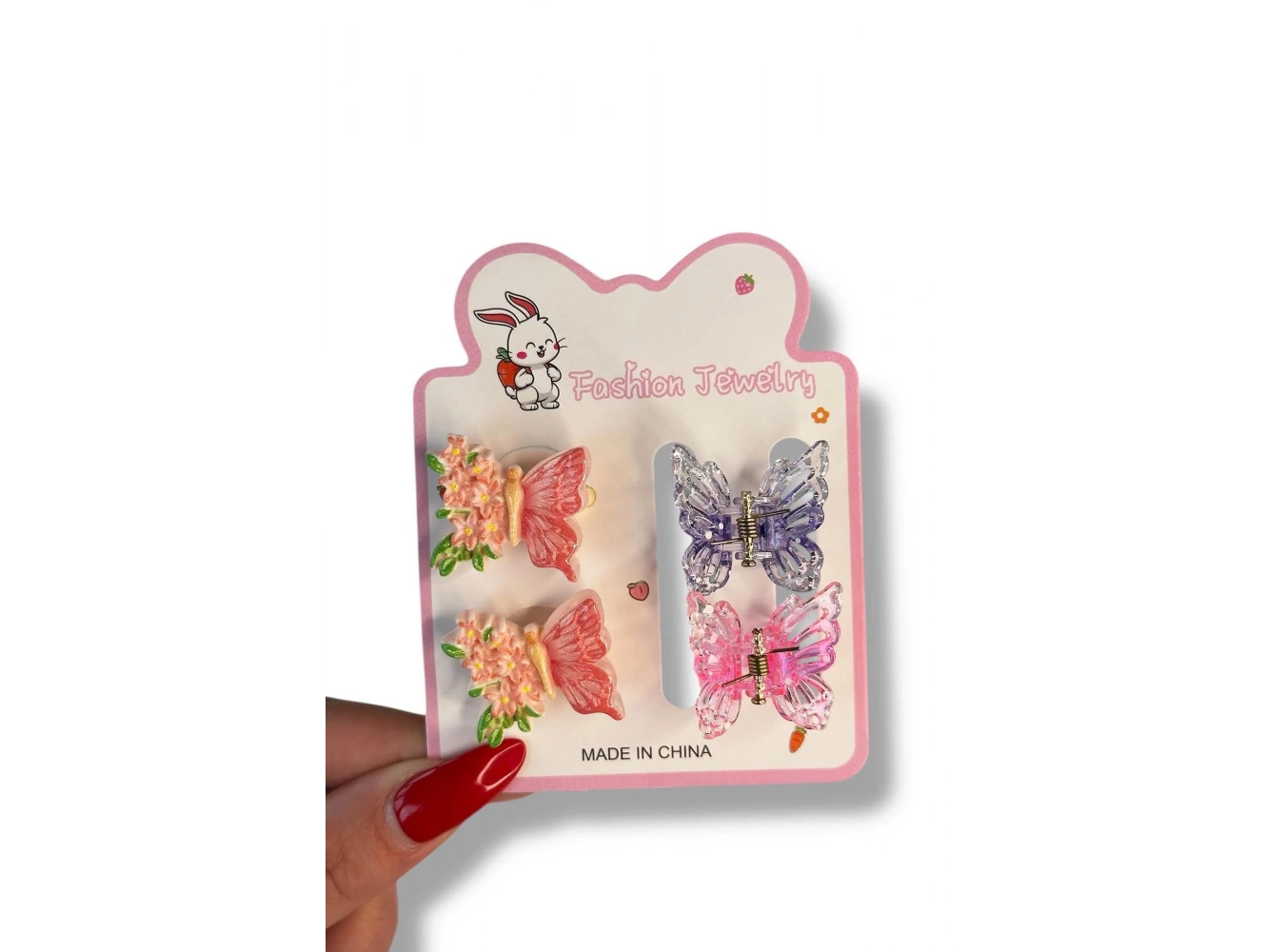 Karışık Renk Kelebek Figürlü Lastik Toka Ve Yan Toka Set