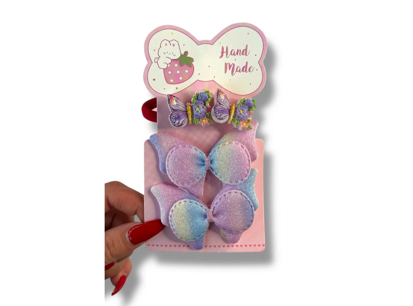 Karışık Renk Kelebek Figürlü Lastik Toka Ve Yan Toka Set