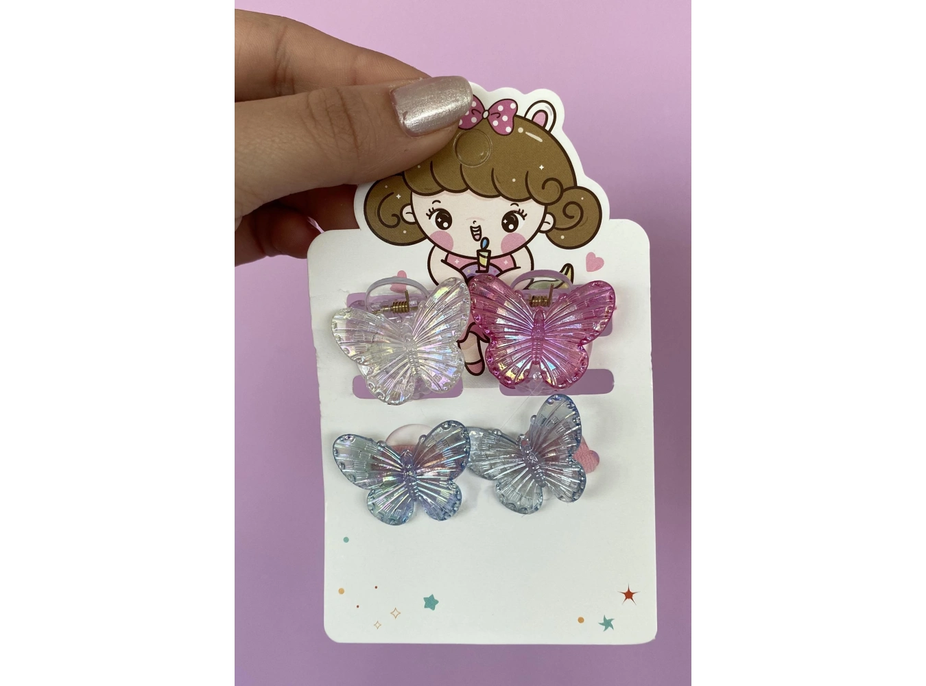 Karışık Renk Kelebek Figürlü Mandal Toka Ve Lastik Toka Set