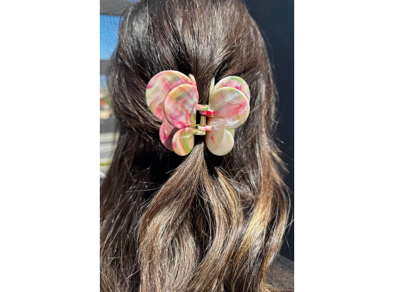 Karışık Renk Kelebek Figürlü Mermer Desenli Kemik Mandal Toka