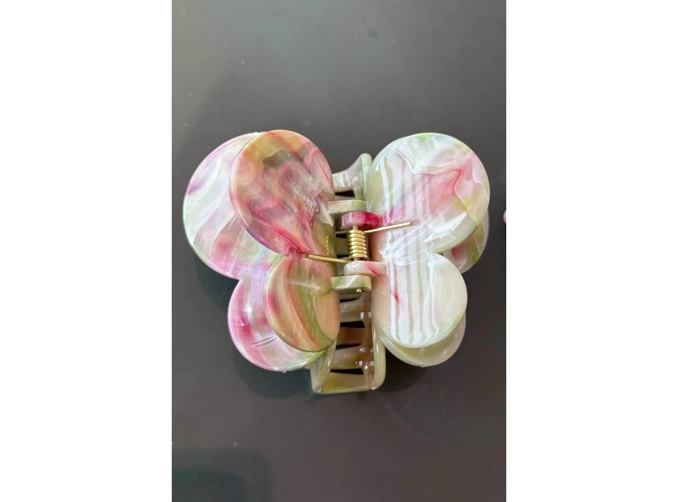 Karışık Renk Kelebek Figürlü Mermer Desenli Kemik Mandal Toka