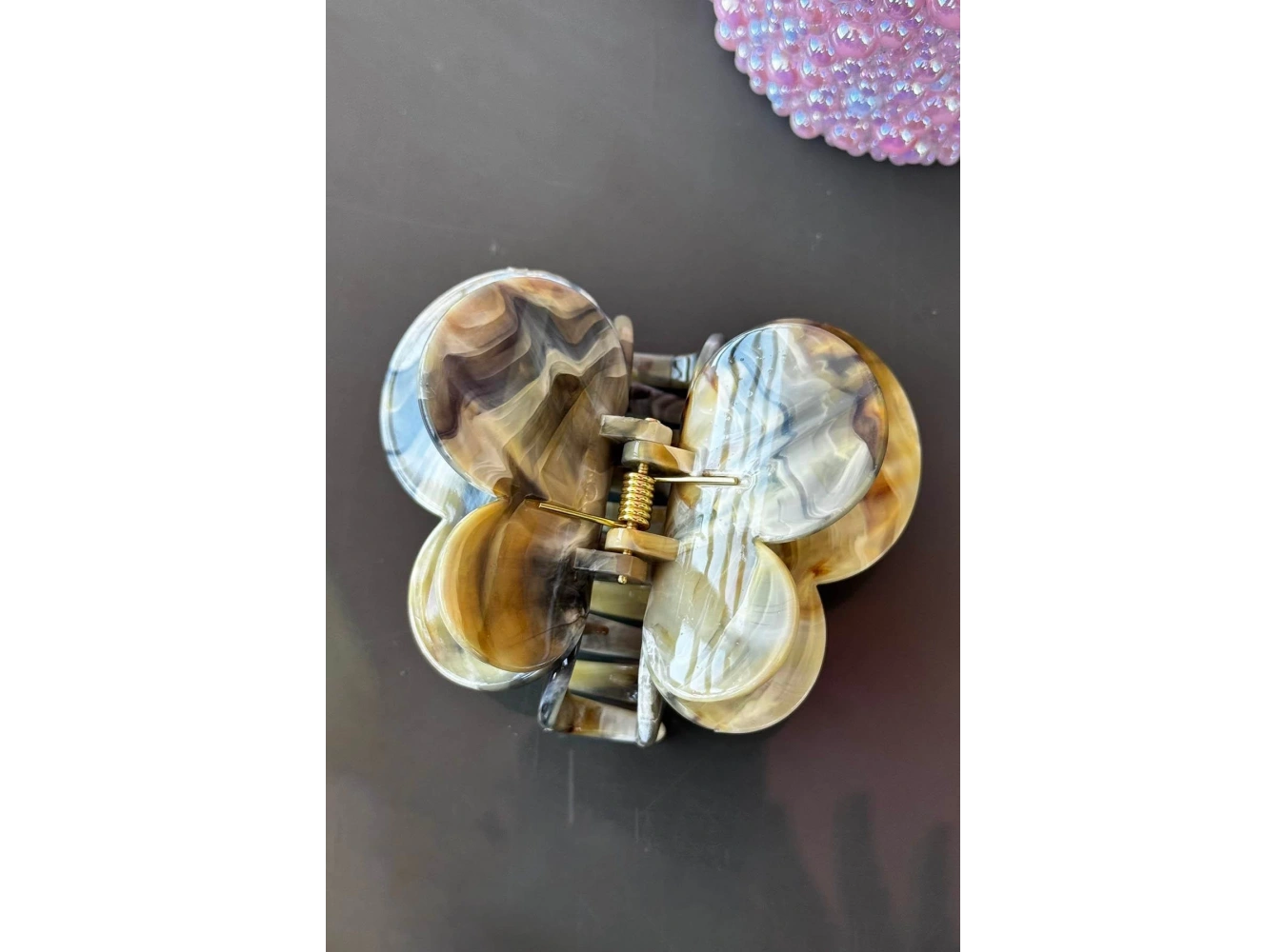 Karışık Renk Kelebek Figürlü Mermer Desenli Kemik Mandal Toka