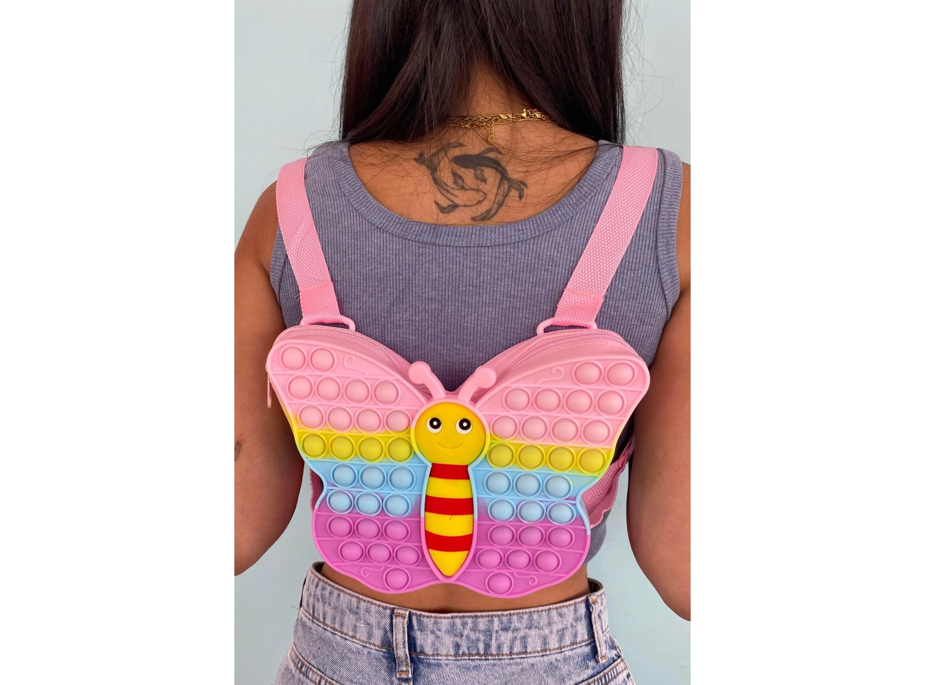 Karışık Renk Kelebek Figürlü Popit Çocuk Sırt Çantası