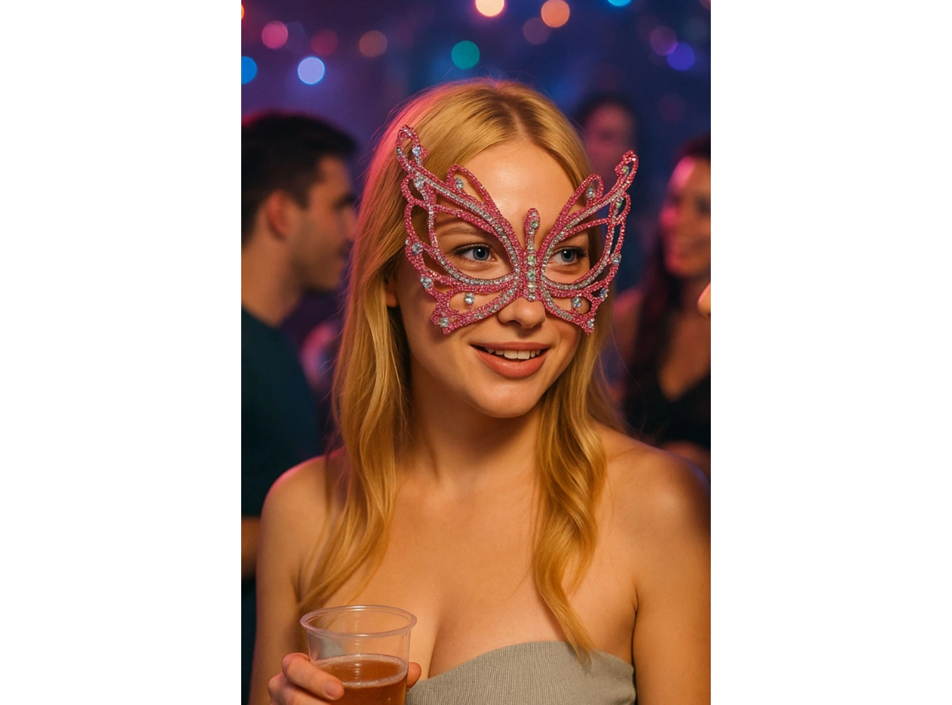 Karışık Renk Kelebek Figürlü Taşlı Parti Maskesi