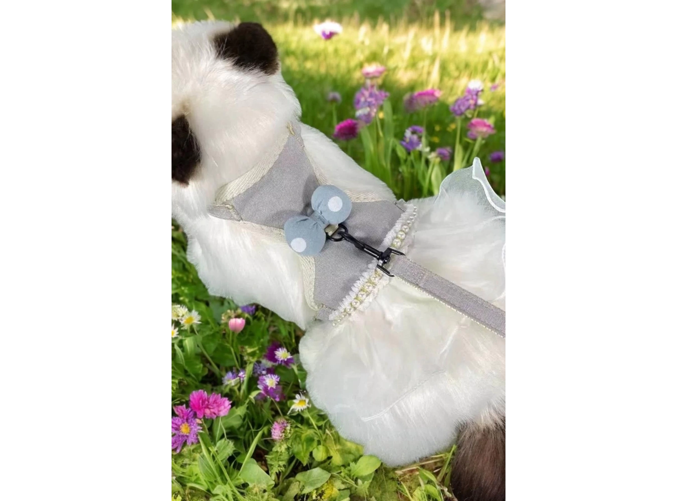 Karışık Renk Kurdele Figürlü İnci Ve Tül Detaylı Bel Göğüs Ayarlanabilir Kedi/Köpek Tasma