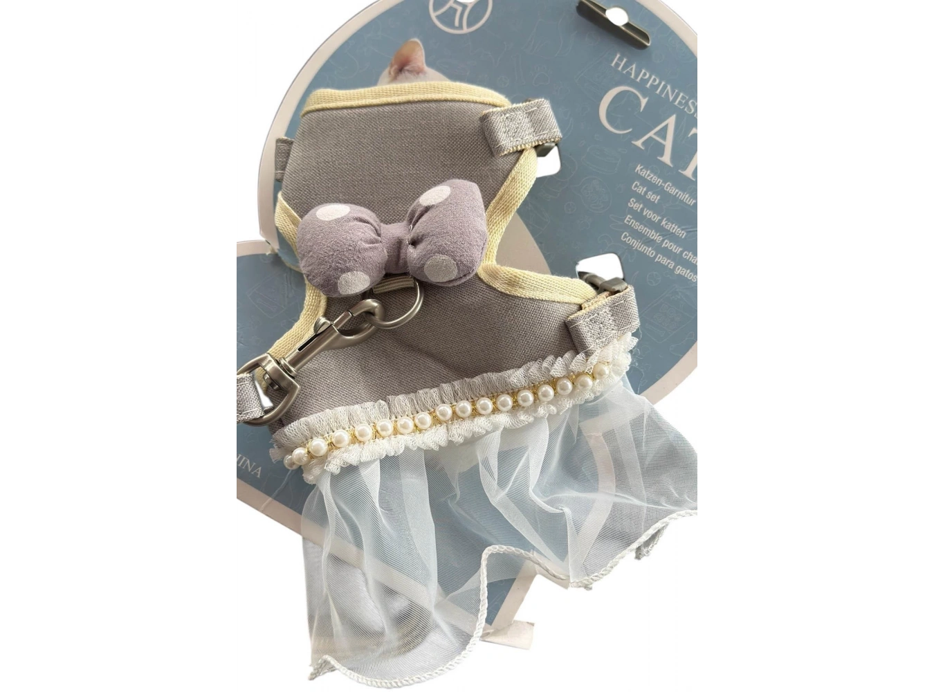 Karışık Renk Kurdele Figürlü İnci Ve Tül Detaylı Bel Göğüs Ayarlanabilir Kedi/Köpek Tasma