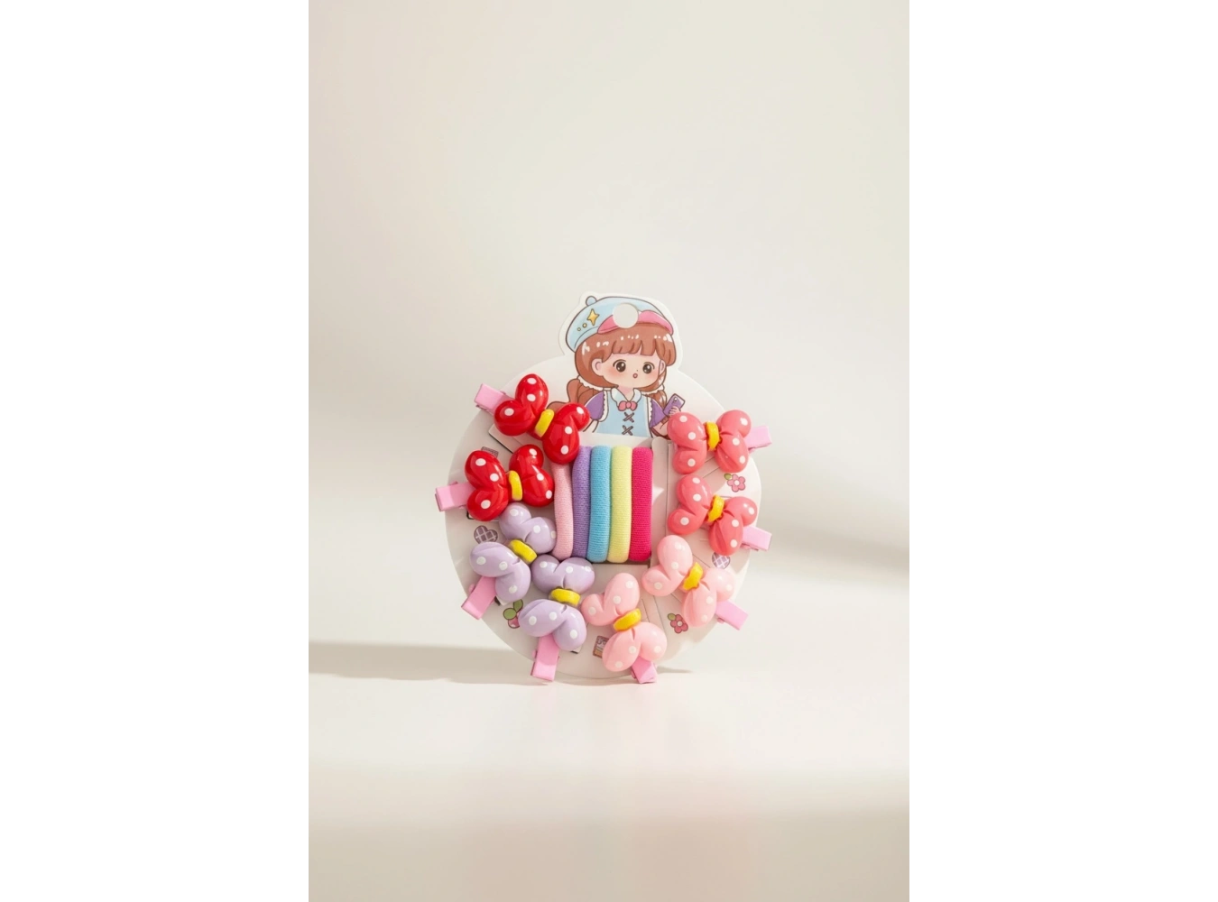 Karışık Renk Kurdele Figürlü Yan Toka Ve Lastik Toka Set