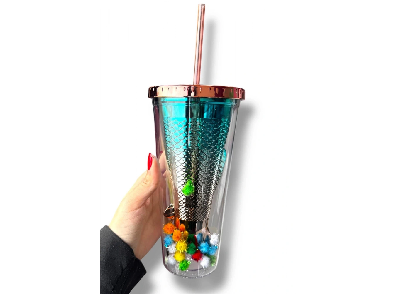 Karışık Renk Kuyruk Figürlü Ponpon Detaylı Pipetli Suluk