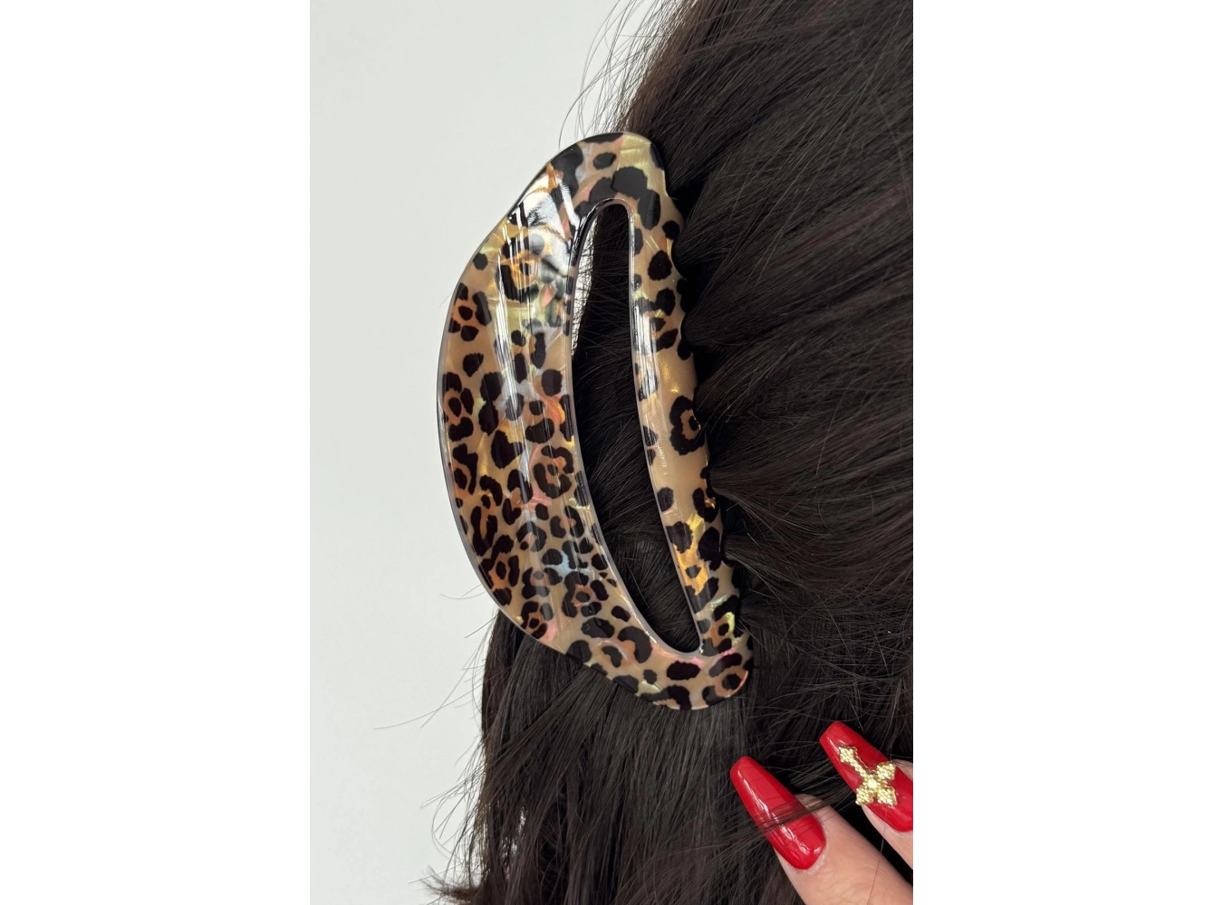 Karışık Renk Leopar Desenli Kemik Mandal Toka