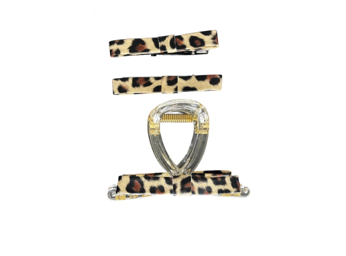 Karışık Renk Leopar Desenli Mandal Toka Ve Yan Toka Set