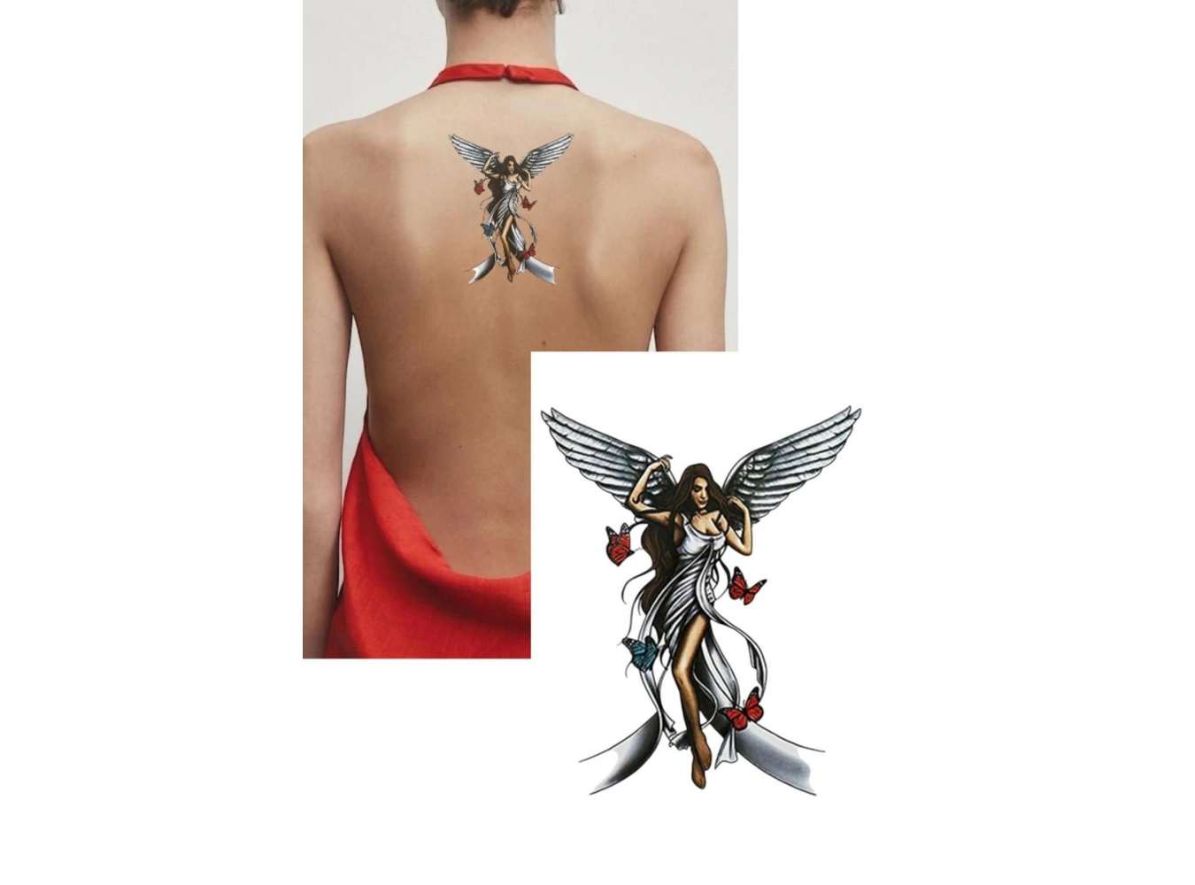 Karışık Renk Melek Figürlü Dövme Tattoo