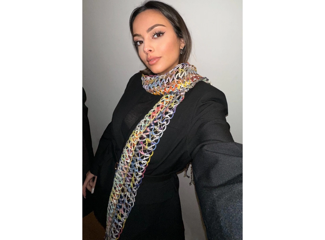 Karışık Renk Örgü Detaylı Şal