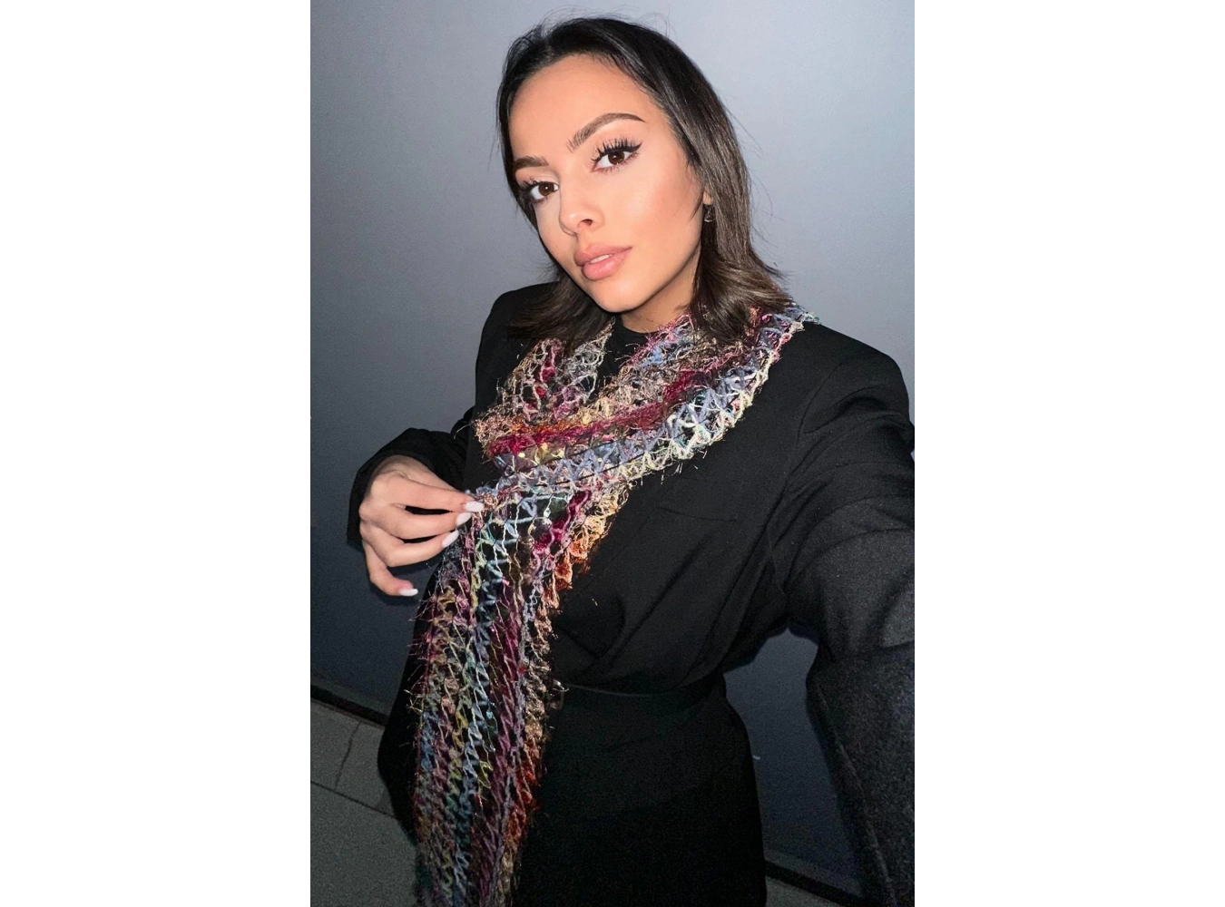 Karışık Renk Örgü Detaylı Şal