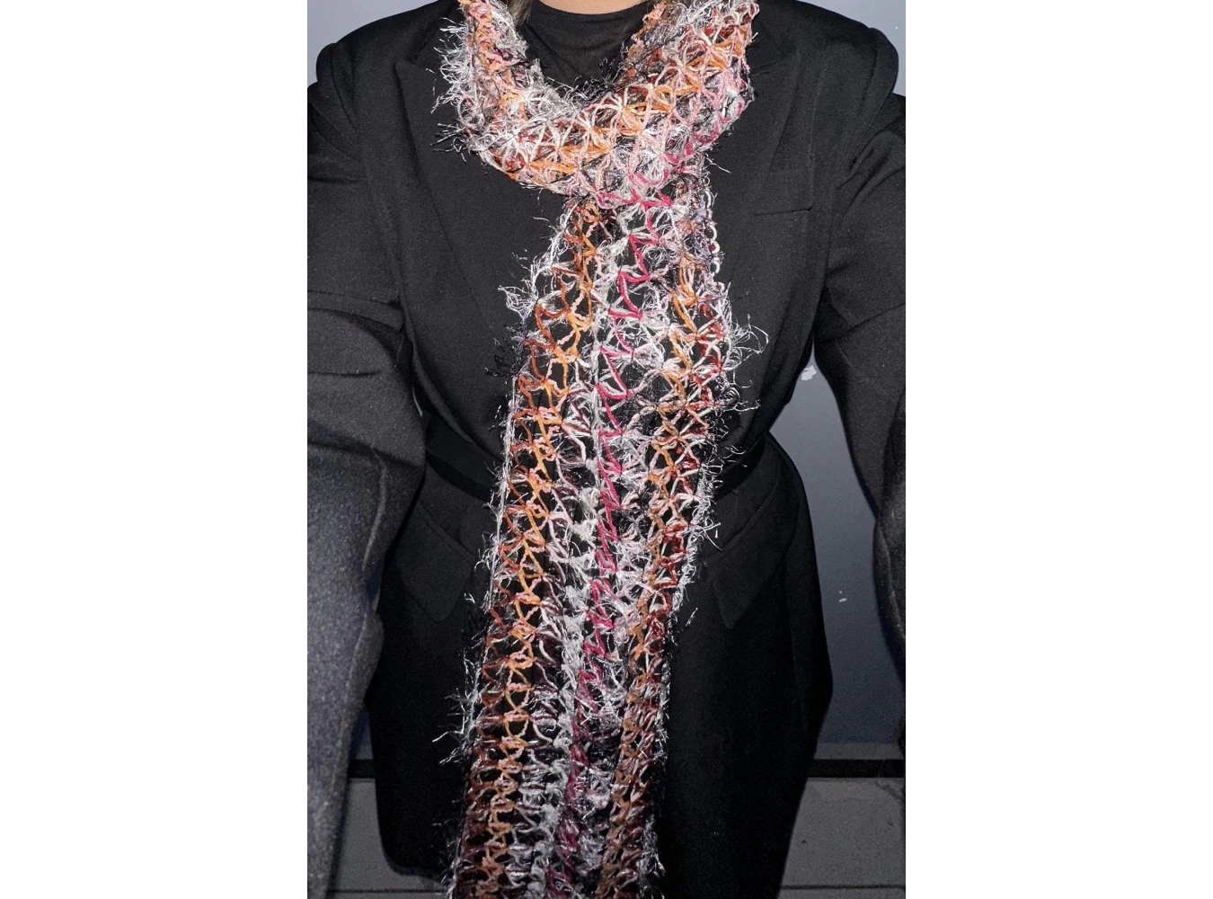 Karışık Renk Örgü Detaylı Şal